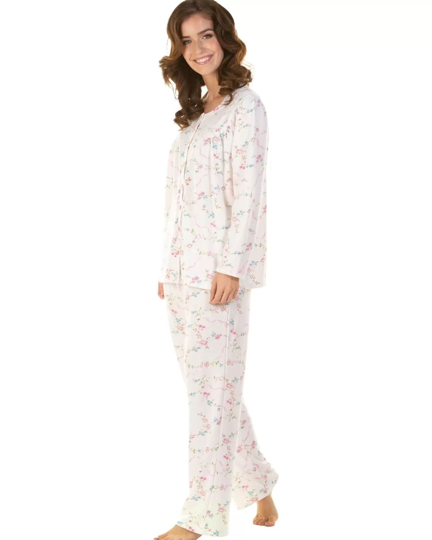 La Marquise Pyjamas | Cuddleknit In Bloom Button Pyjamas - Ivory