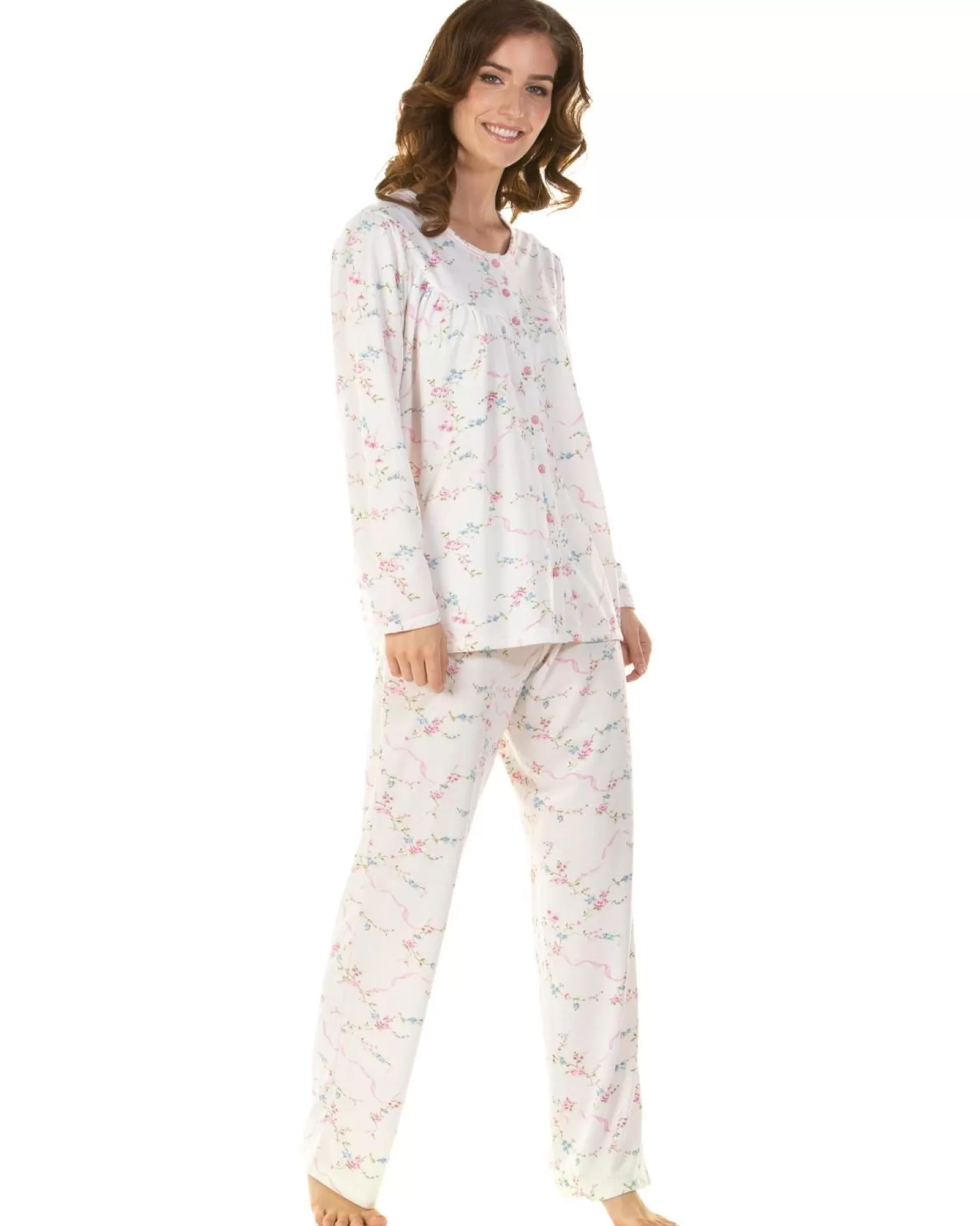 La Marquise Pyjamas | Cuddleknit In Bloom Button Pyjamas - Ivory