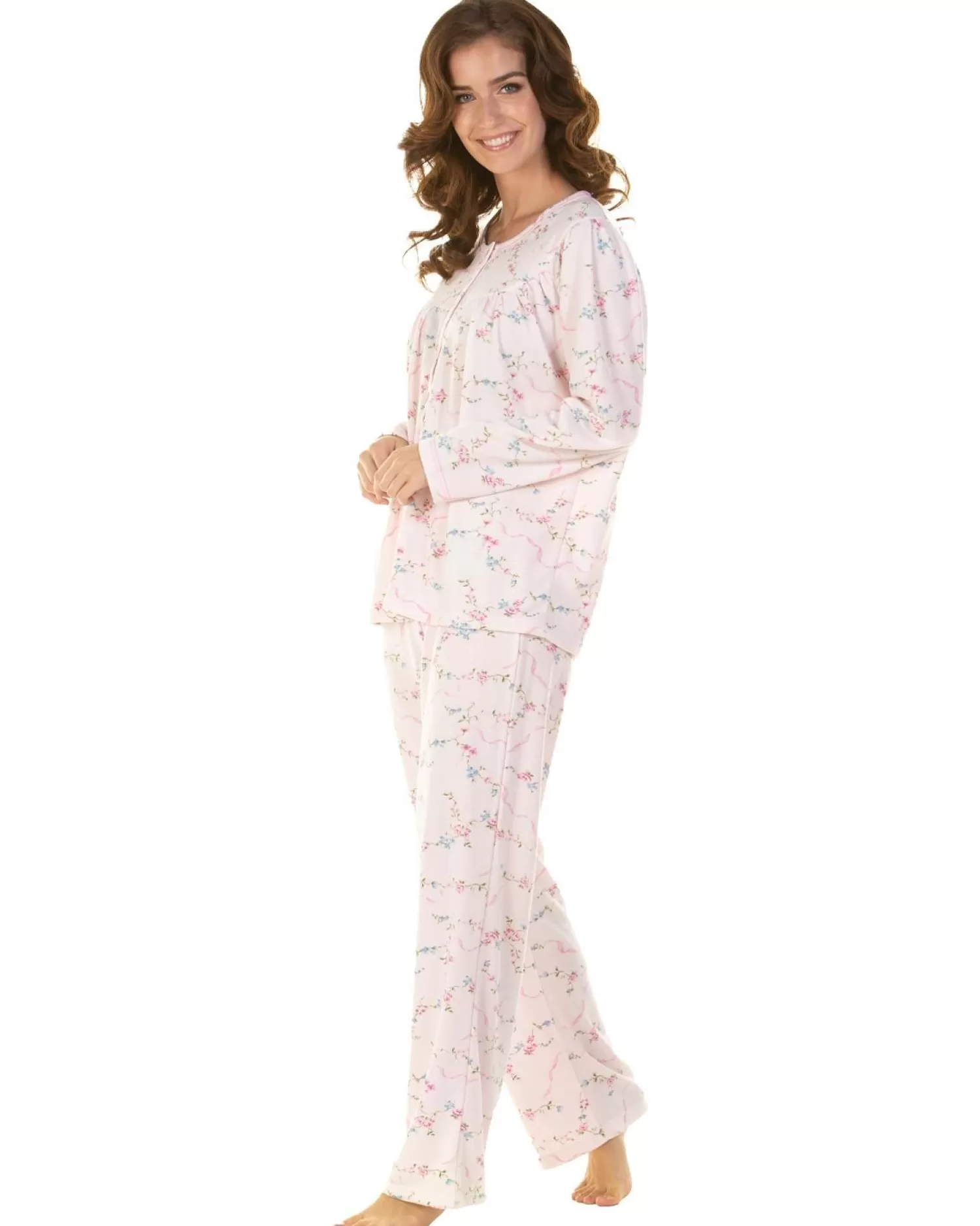 La Marquise Pyjamas | Cuddleknit In Bloom Button Pyjamas - Pink