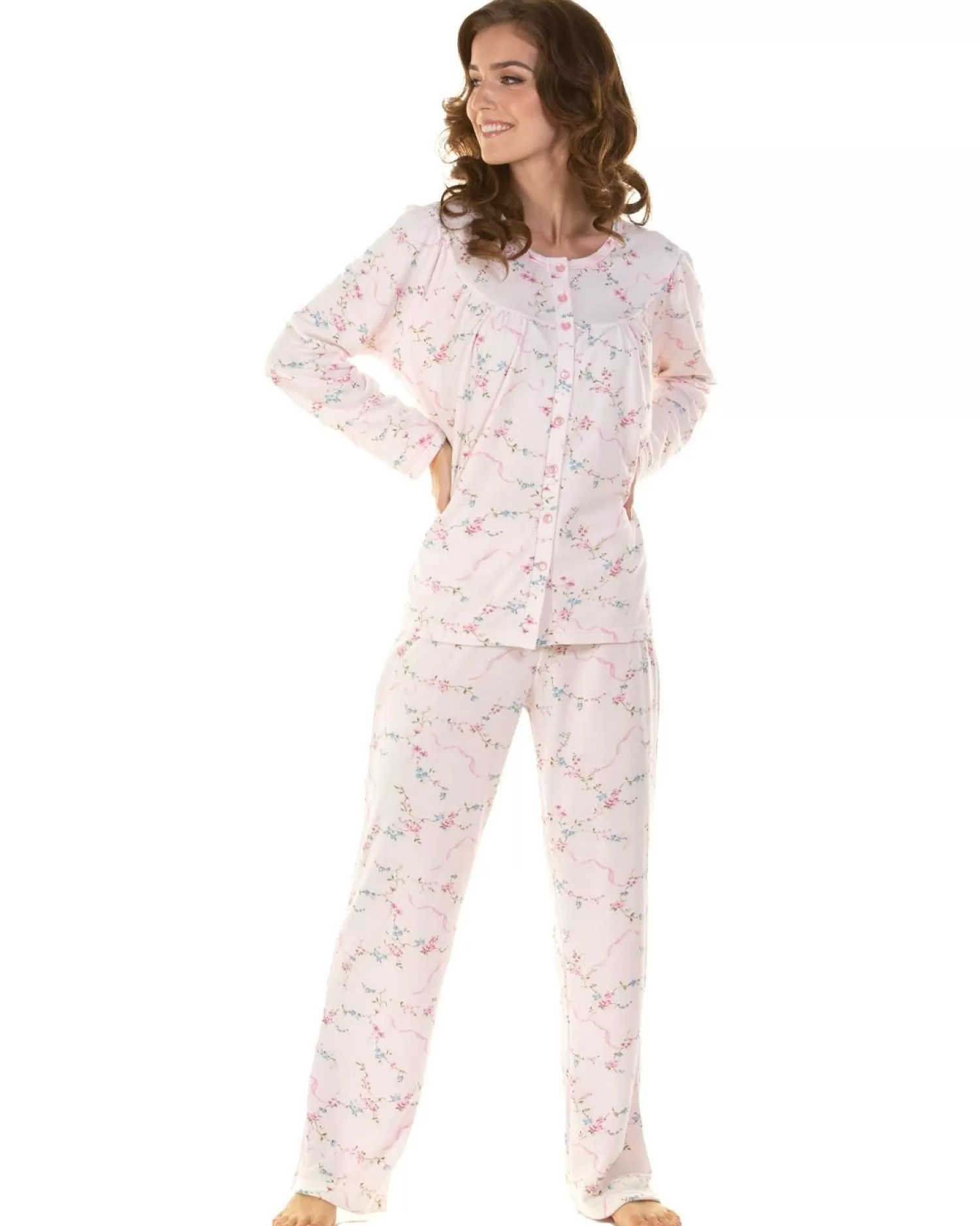 La Marquise Pyjamas | Cuddleknit In Bloom Button Pyjamas - Pink