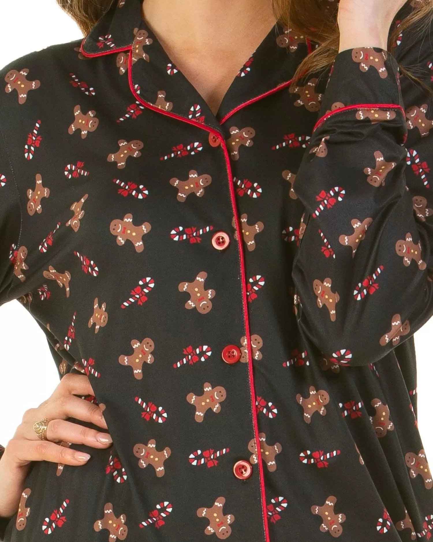 La Marquise Pyjamas | Festive Prints Button Pyjamas - Black Gingerbread