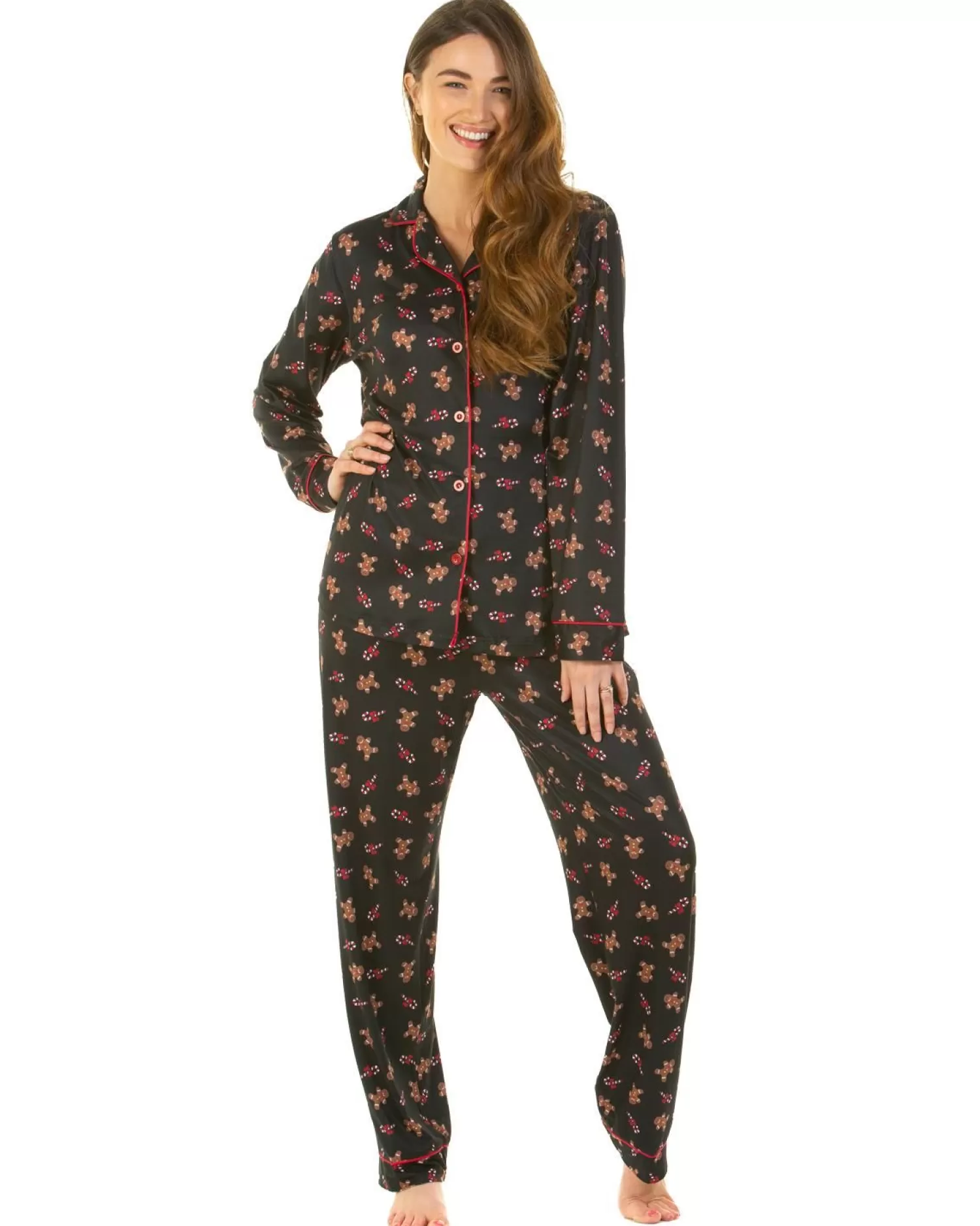 La Marquise Pyjamas | Festive Prints Button Pyjamas - Black Gingerbread
