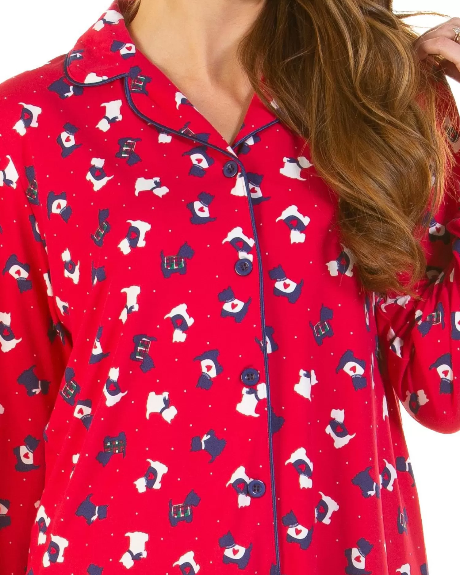 La Marquise Pyjamas | Festive Prints Button Pyjamas - Red Scotty Dogs