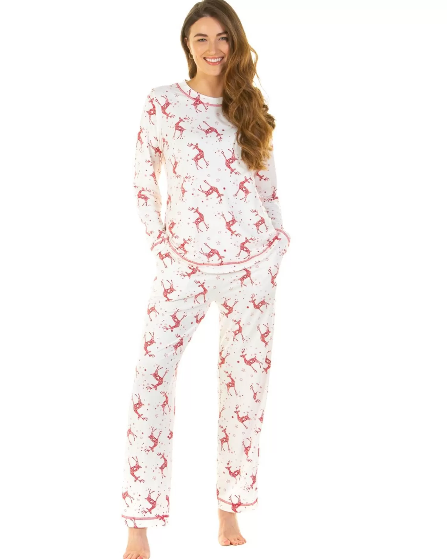 La Marquise Pyjamas | Festive Prints Pyjamas - Ivory Reindeers