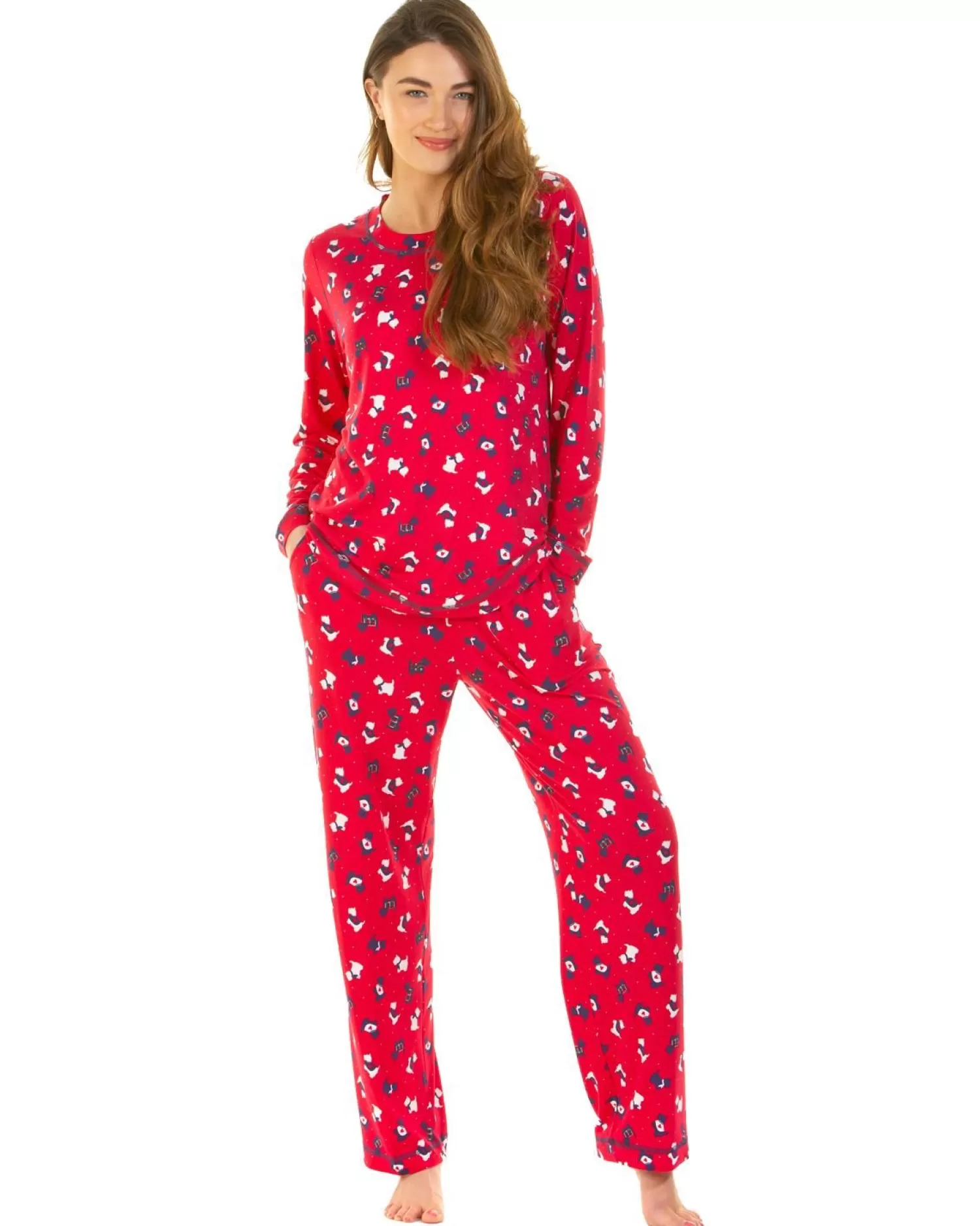 La Marquise Pyjamas | Festive Prints Pyjamas - Red Scotty Dogs