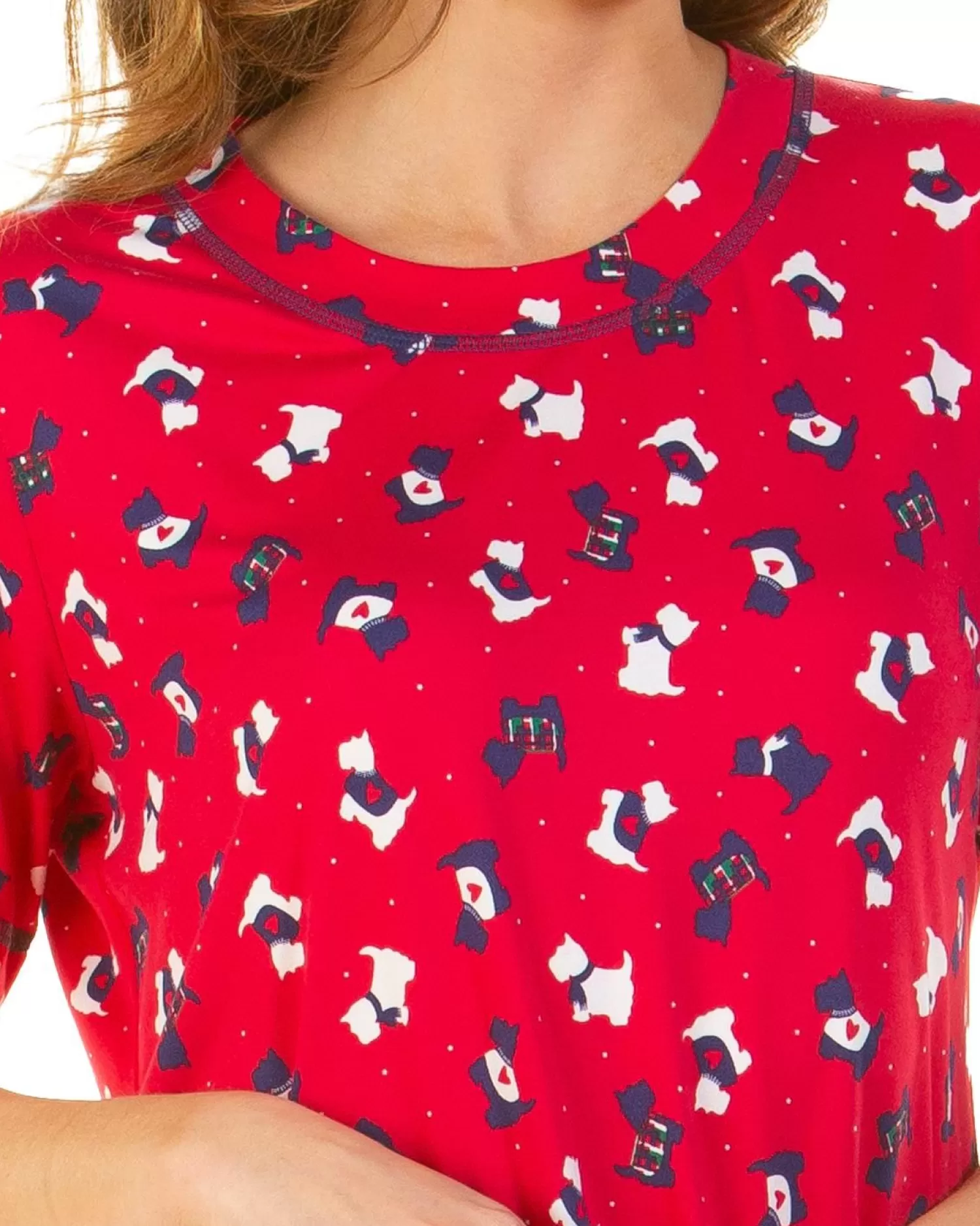 La Marquise Nighties | Festive Prints Short Sleeve Nightie - Red Scotty Dogs
