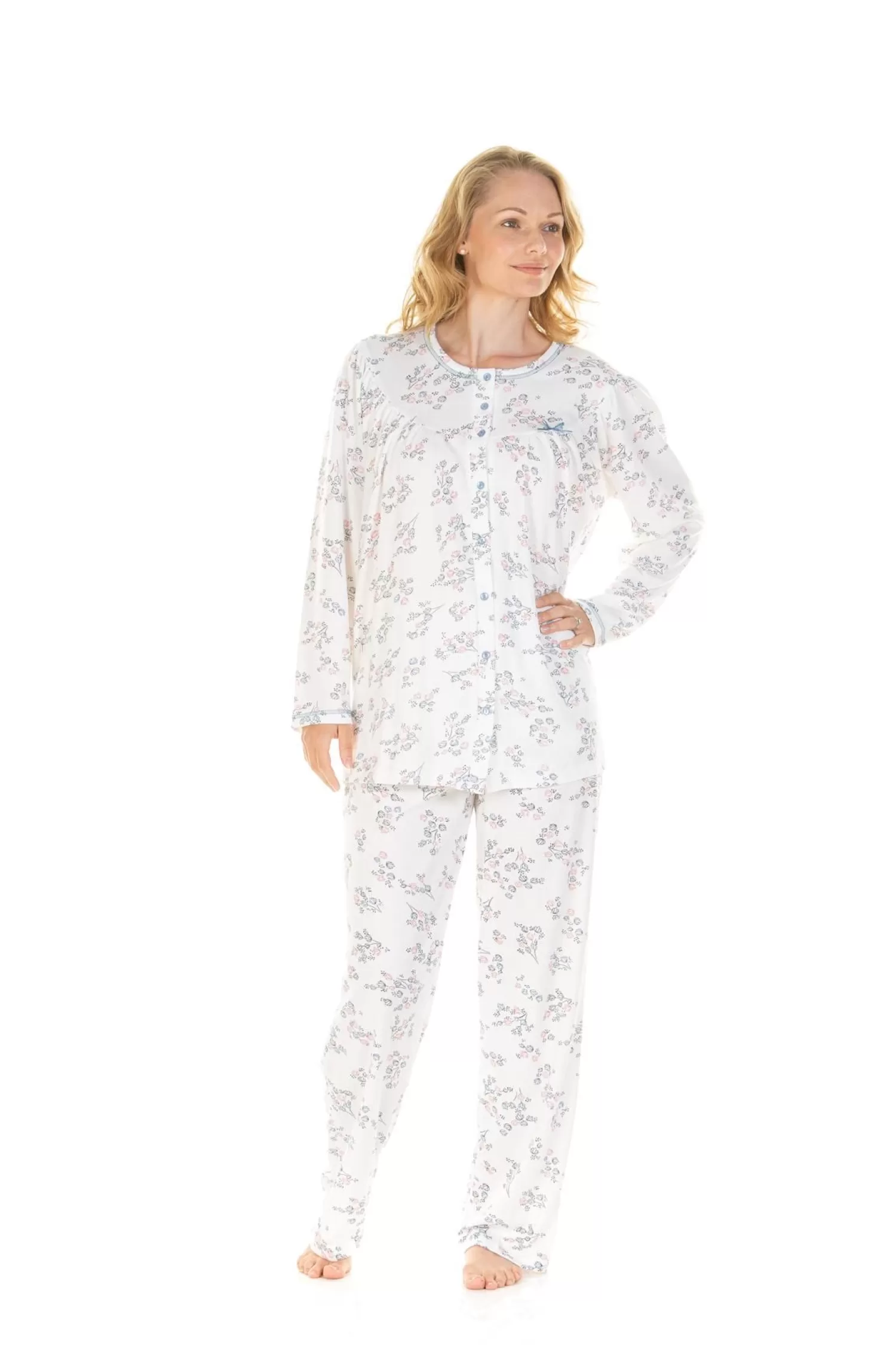 La Marquise Pyjamas | Floral Cuddleknit Jersey Pyjamas - Ivory