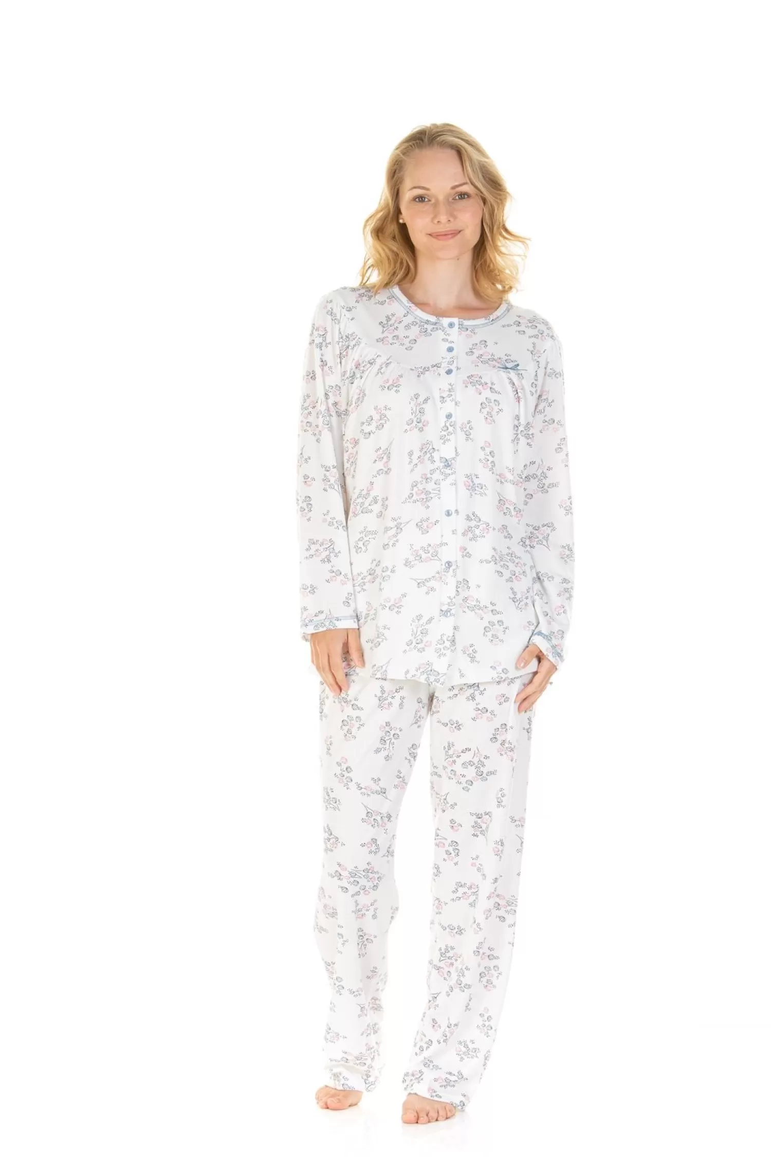 La Marquise Pyjamas | Floral Cuddleknit Jersey Pyjamas - Ivory