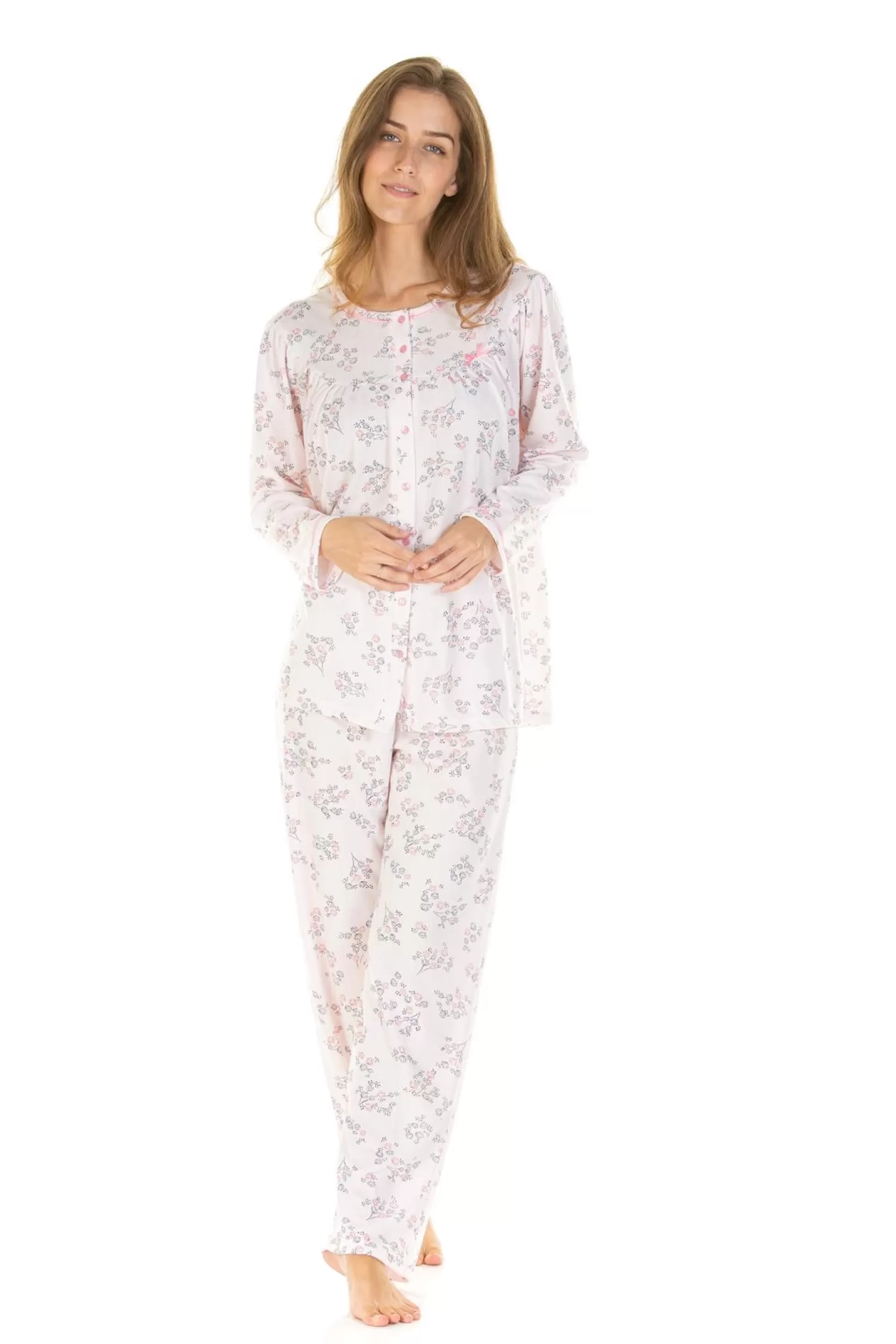 La Marquise Pyjamas | Floral Cuddleknit Jersey Pyjamas - Pink