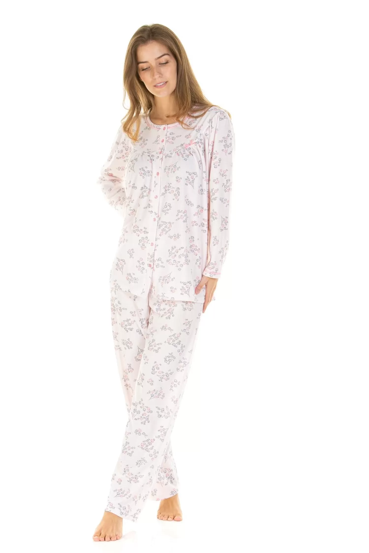 La Marquise Pyjamas | Floral Cuddleknit Jersey Pyjamas - Pink