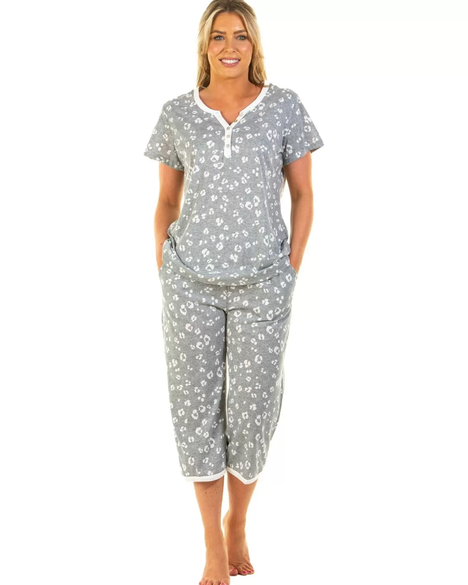 La Marquise Pyjamas | Heather Leopard Cropped Pyjamas - Grey