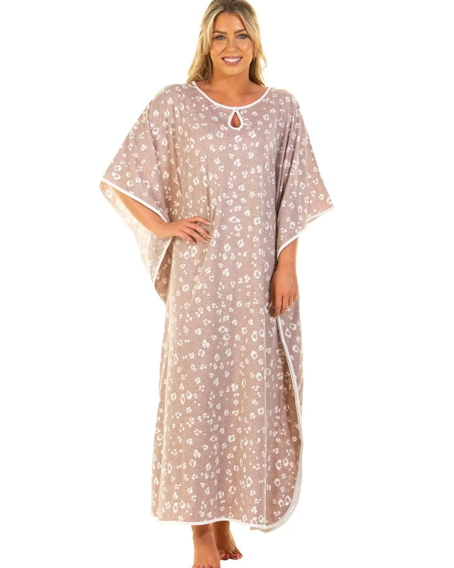 La Marquise Nighties | Heather Leopard Kaftan - Beige