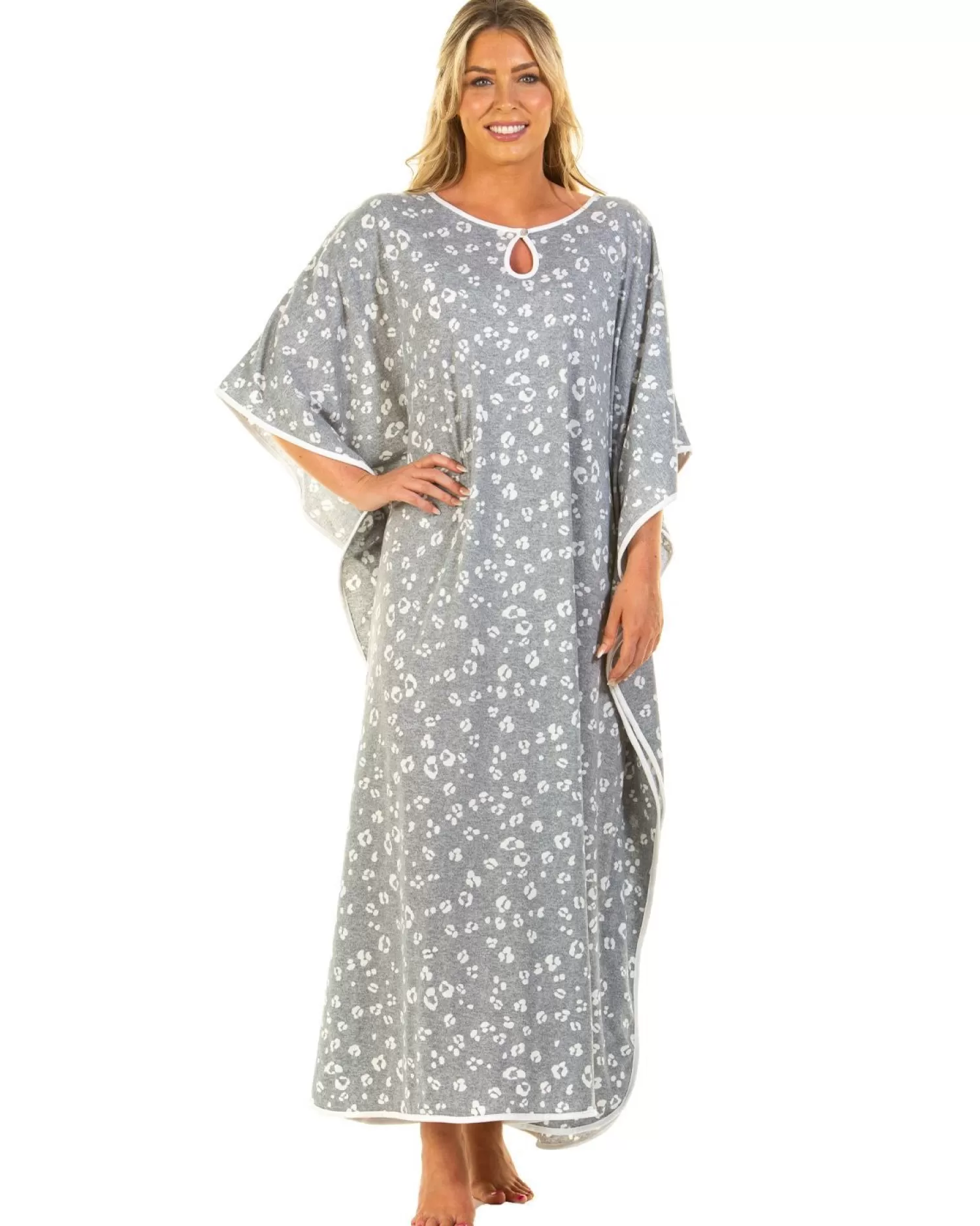 La Marquise Nighties | Heather Leopard Kaftan - Grey