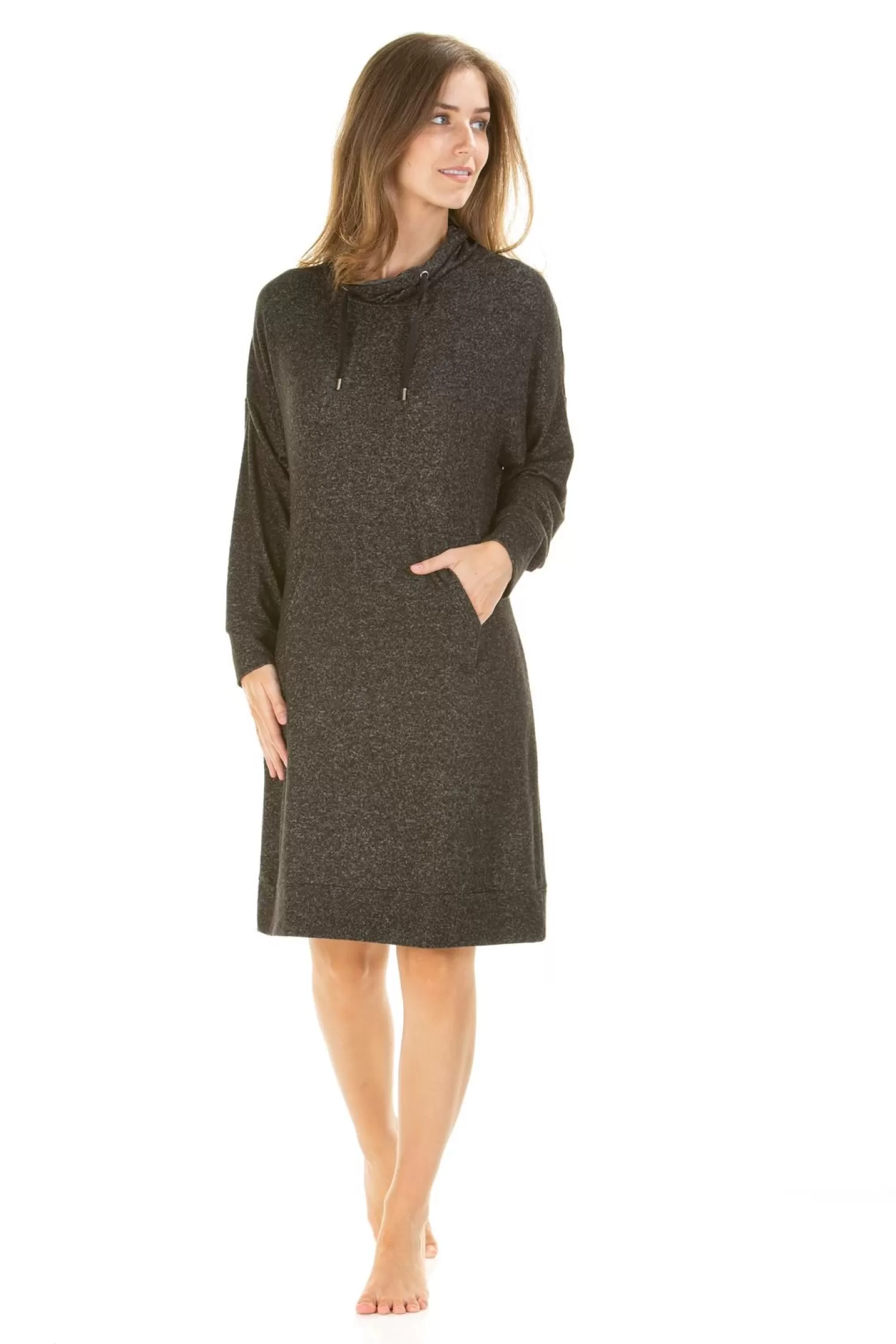 La Marquise Nighties | Lush Lounge Cloudknit Cowl Neck Nightie - Charcoal