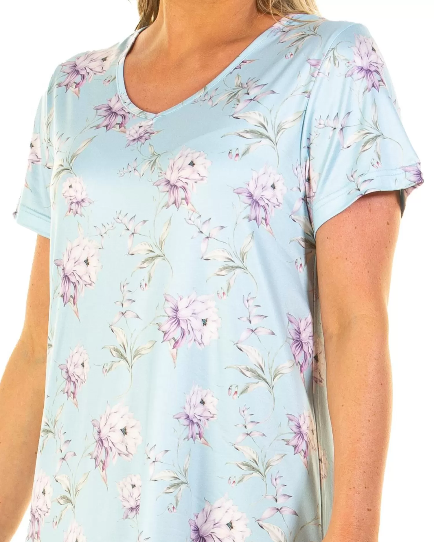 La Marquise Nighties | Orchid Silkyknit Short Sleeve Nightie - Blue