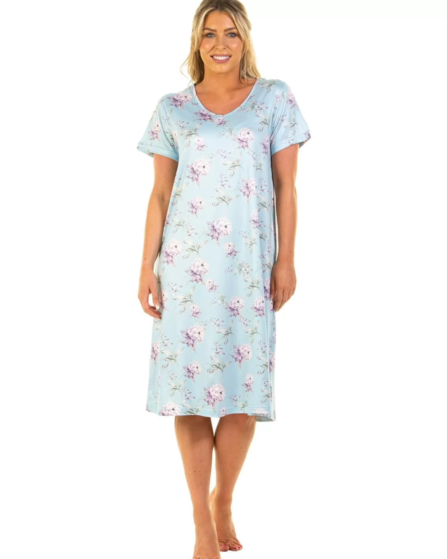 La Marquise Nighties | Orchid Silkyknit Short Sleeve Nightie - Blue