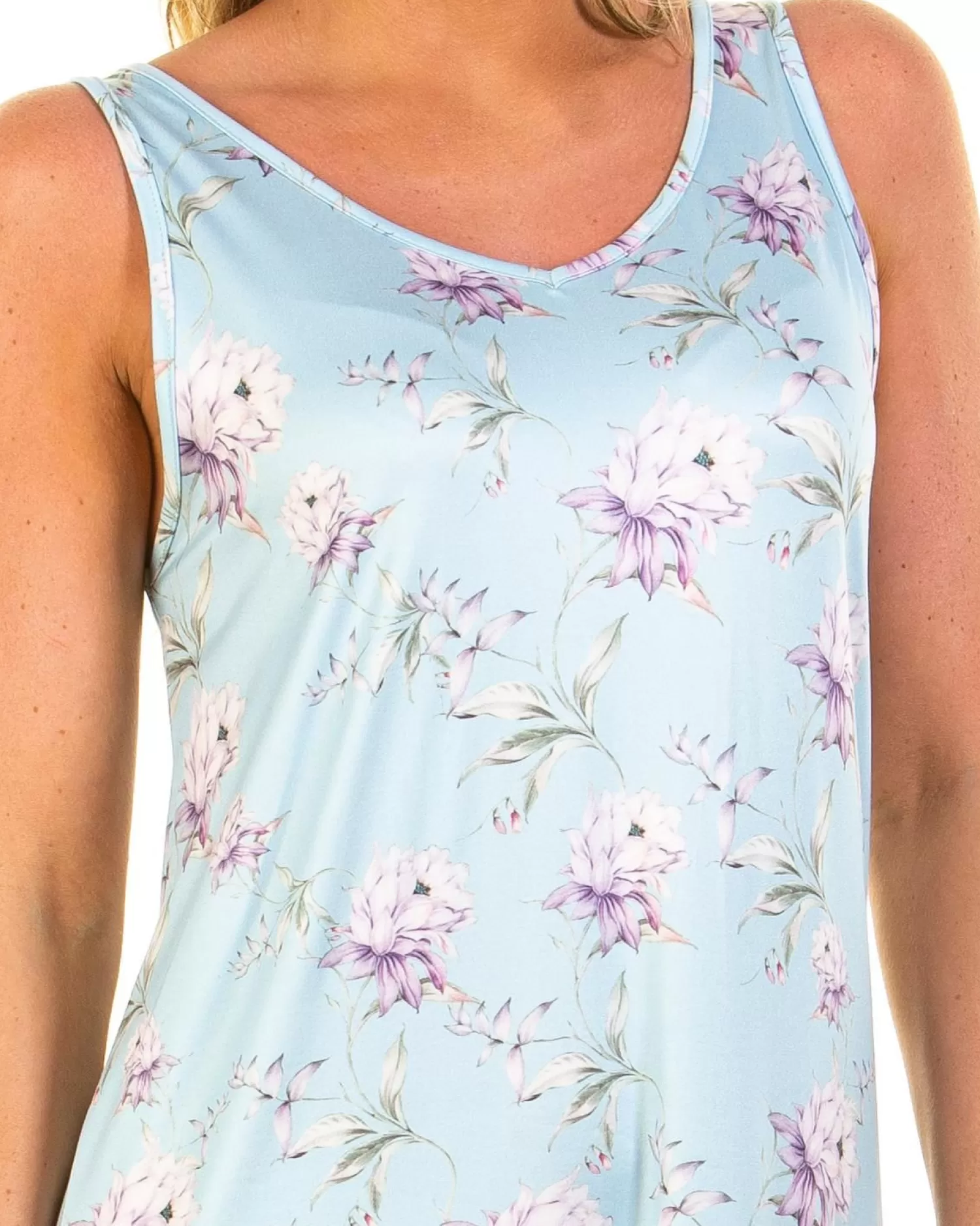 La Marquise Nighties | Orchid Silkyknit Sleeveless Nightie - Blue