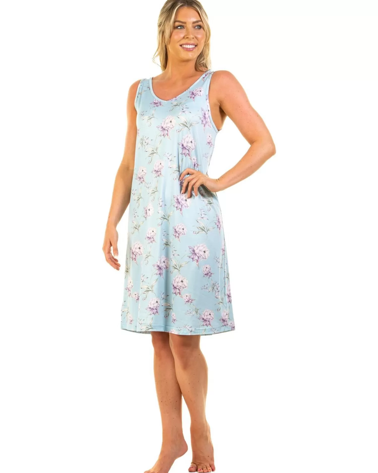 La Marquise Nighties | Orchid Silkyknit Sleeveless Nightie - Blue
