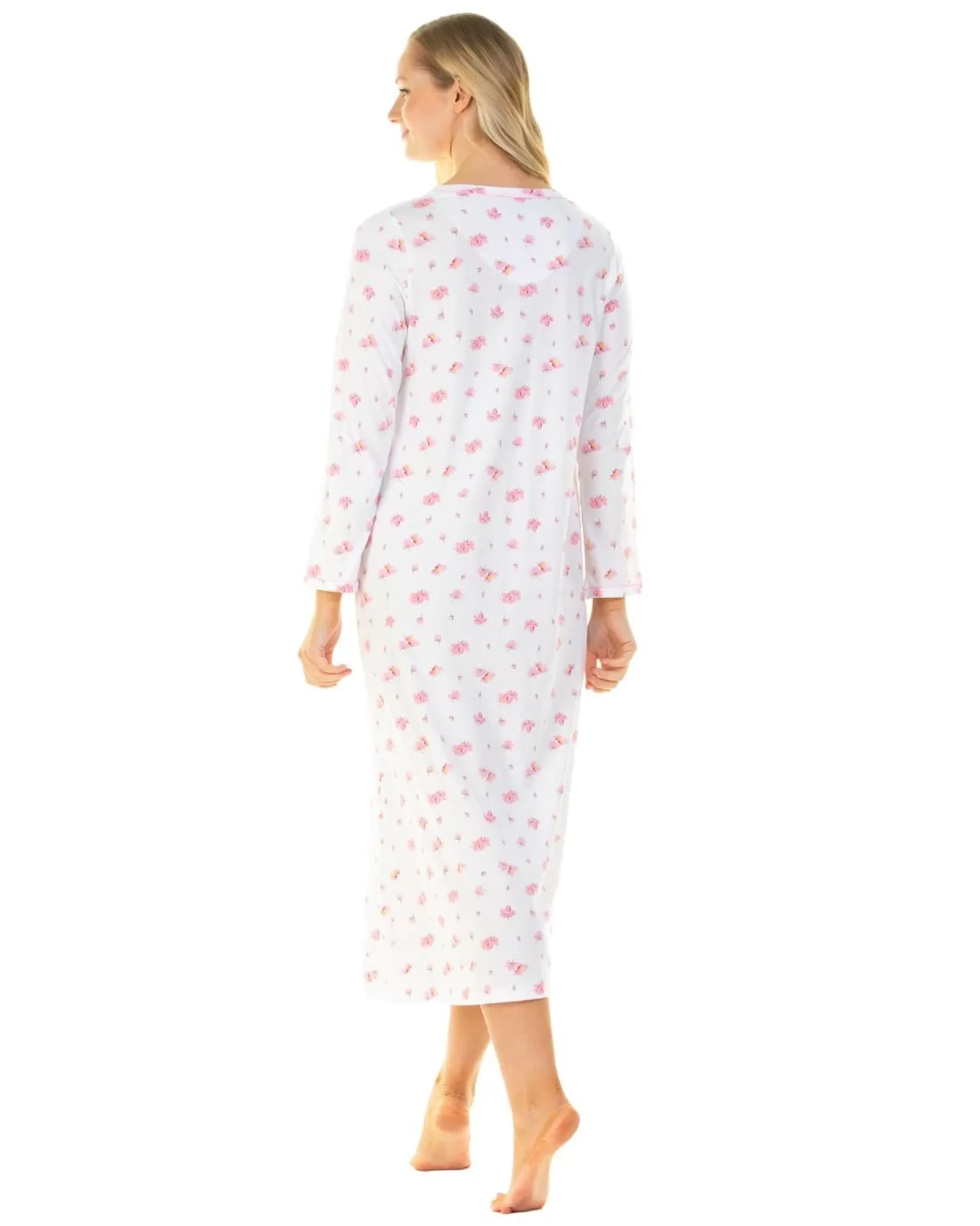 La Marquise Nighties | Pink Blush Jersey Long Sleeve Longer Length Nightie - Ivory