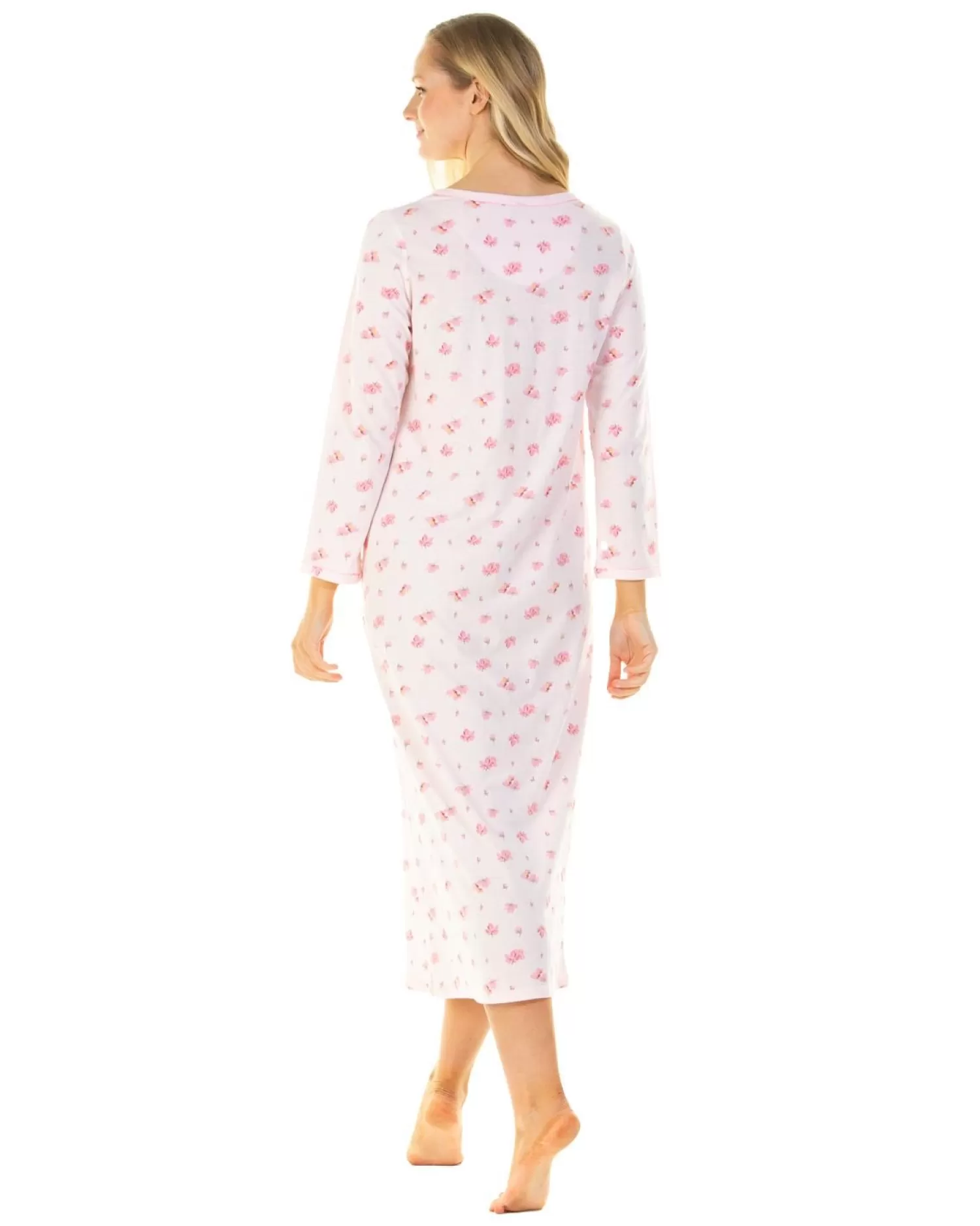 La Marquise Nighties | Pink Blush Jersey Long Sleeve Longer Length Nightie - Pink
