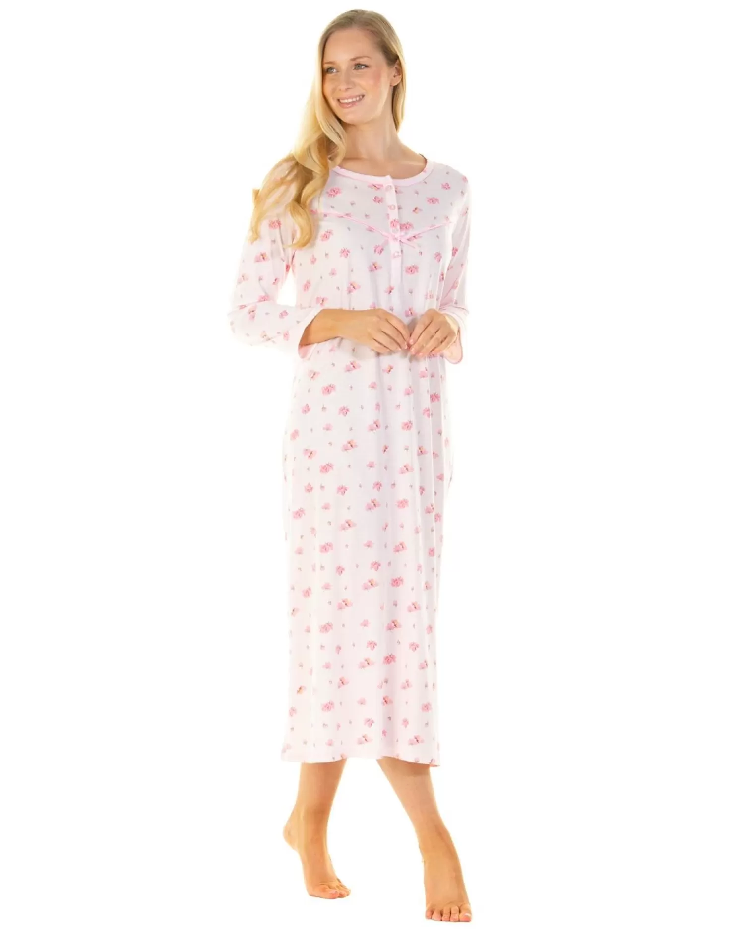 La Marquise Nighties | Pink Blush Jersey Long Sleeve Longer Length Nightie - Pink