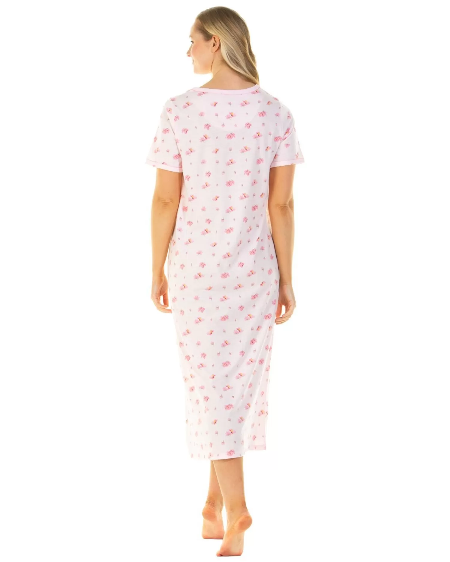 La Marquise Nighties | Pink Blush Jersey Short Sleeve Longer Length Nightie - Pink