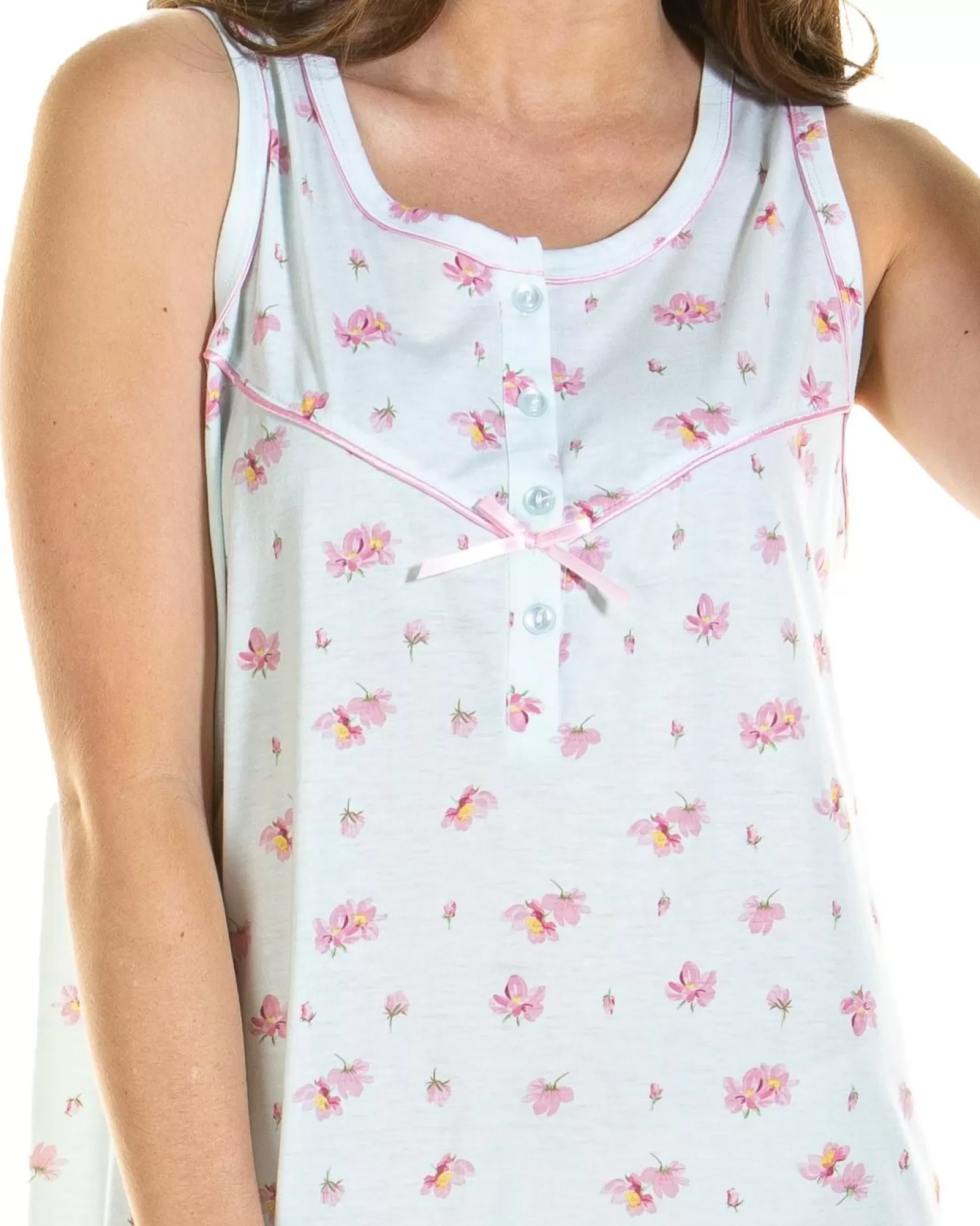 La Marquise Nighties | Pink Blush Jersey Sleeveless Nightie - Turquoise