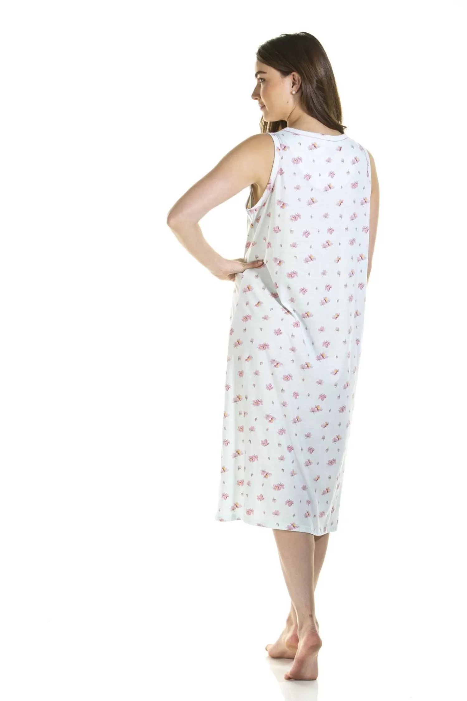 La Marquise Nighties | Pink Blush Jersey Sleeveless Nightie - Turquoise