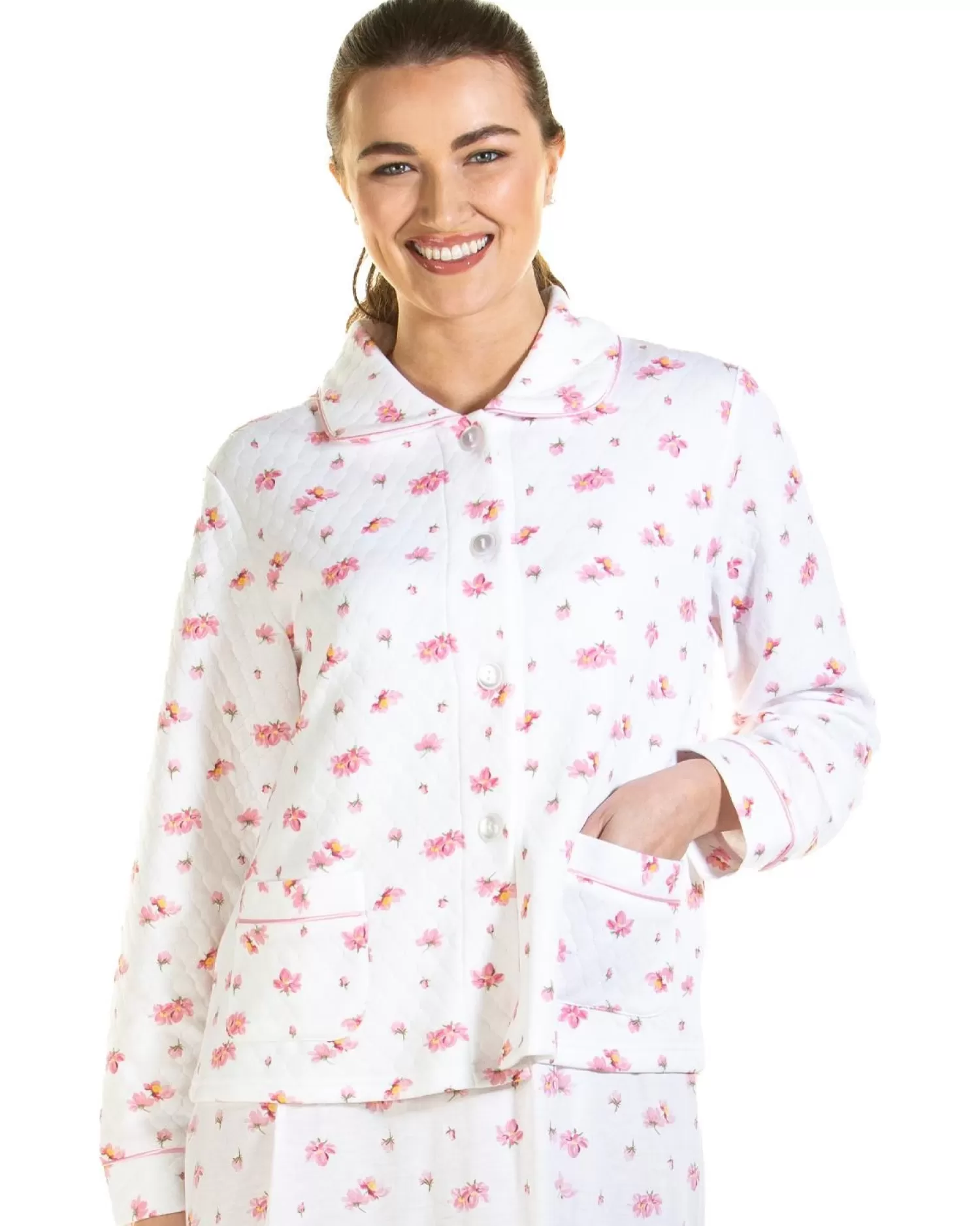 La Marquise Dressing Gowns | Pink Blush Mock Quilt Bed Jacket - Ivory