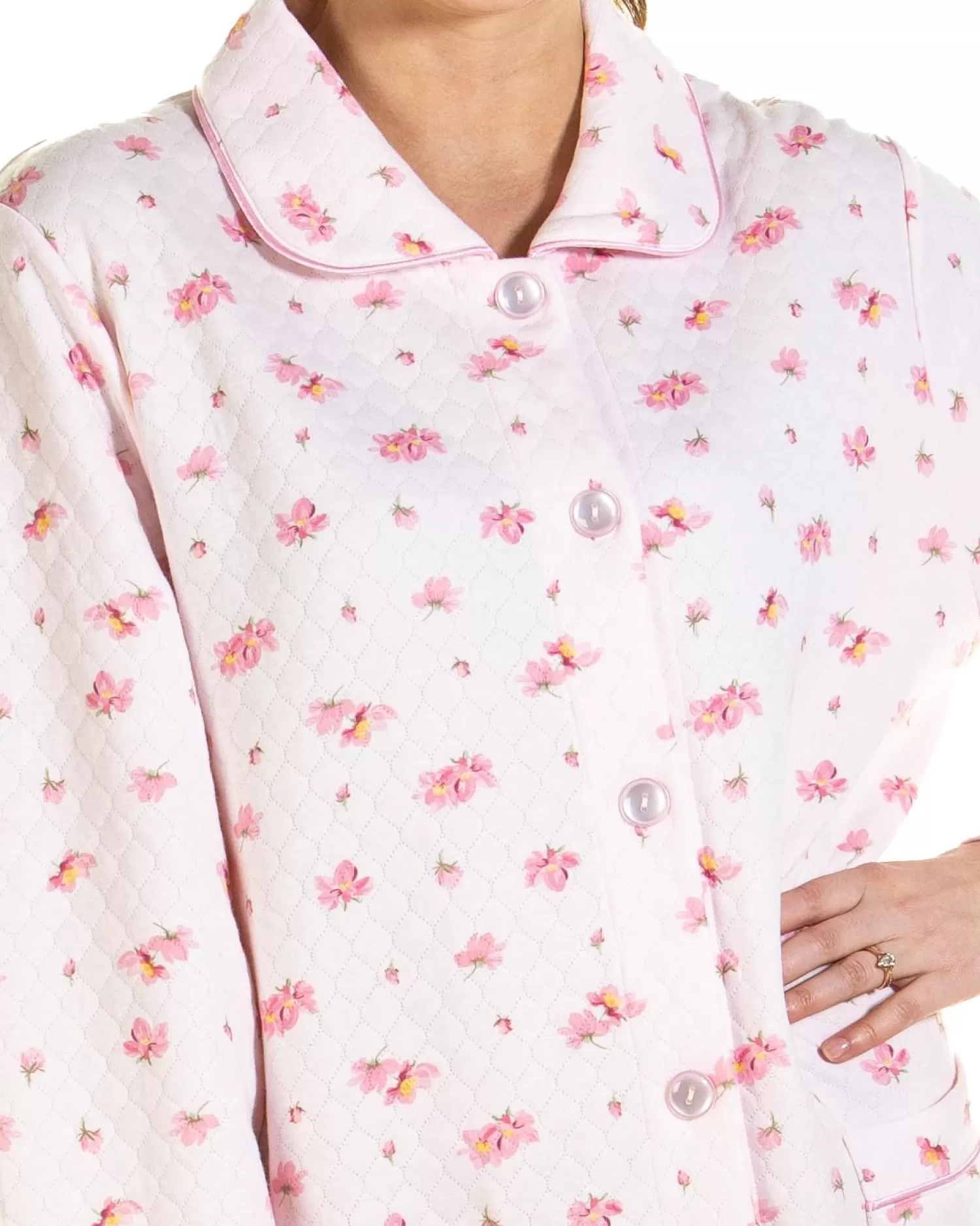 La Marquise Dressing Gowns | Pink Blush Mock Quilt Button Dressing Gown - Pink