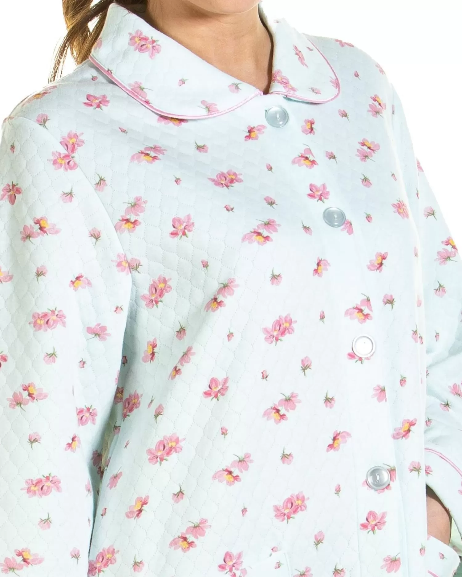 La Marquise Dressing Gowns | Pink Blush Mock Quilt Button Dressing Gown - Turquoise