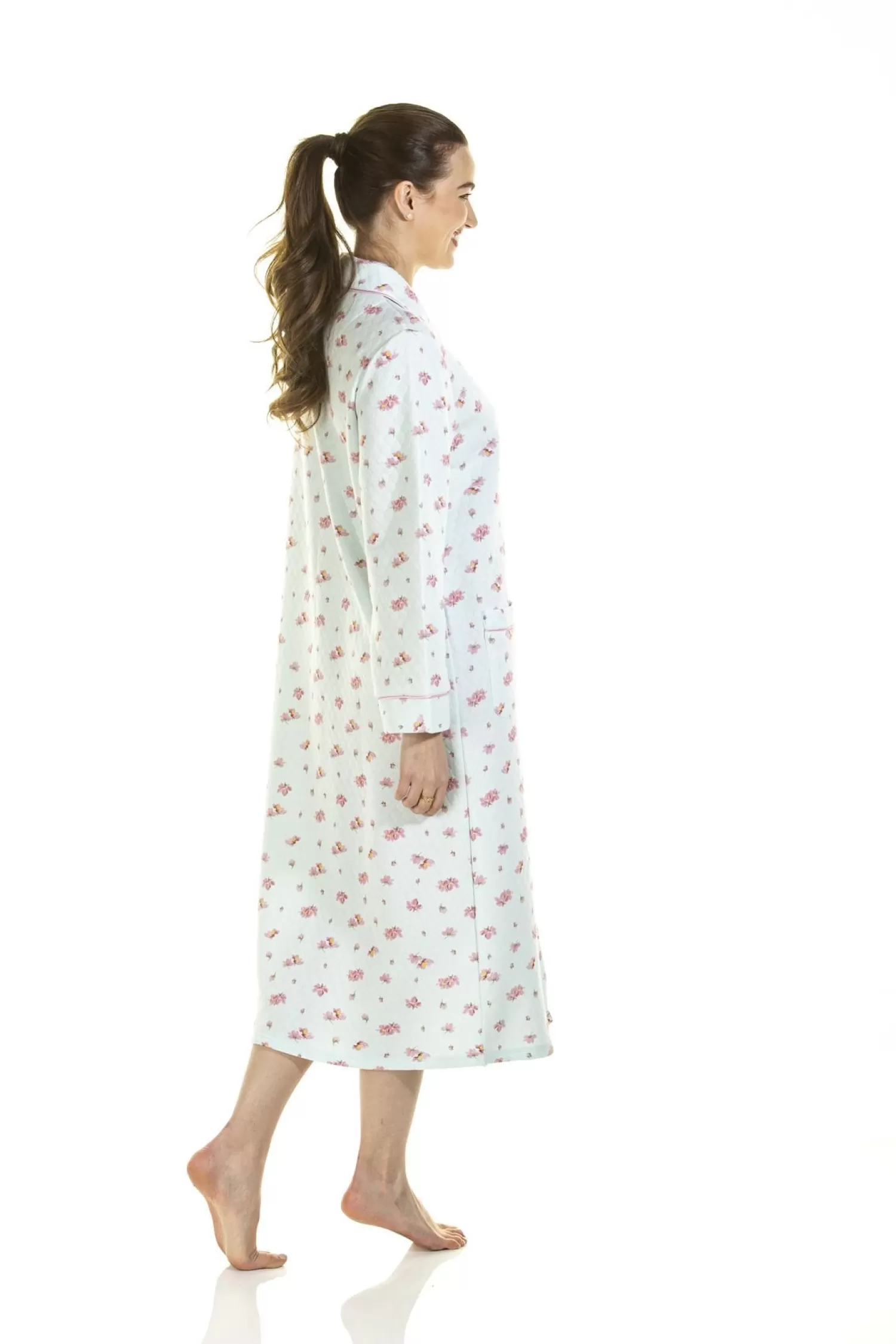 La Marquise Dressing Gowns | Pink Blush Mock Quilt Button Dressing Gown - Turquoise
