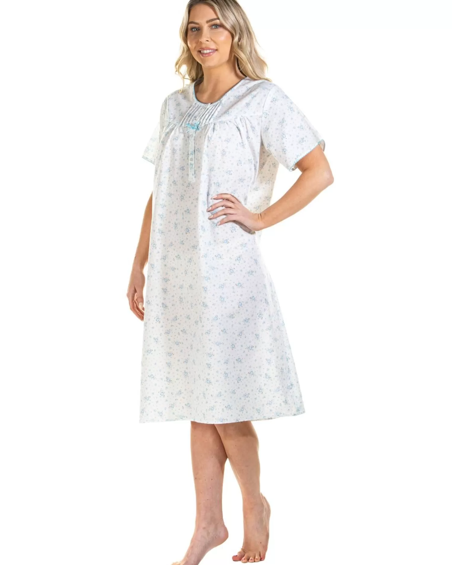 La Marquise Nighties | Spring Blossom Woven Short Sleeve Nightie - Blue