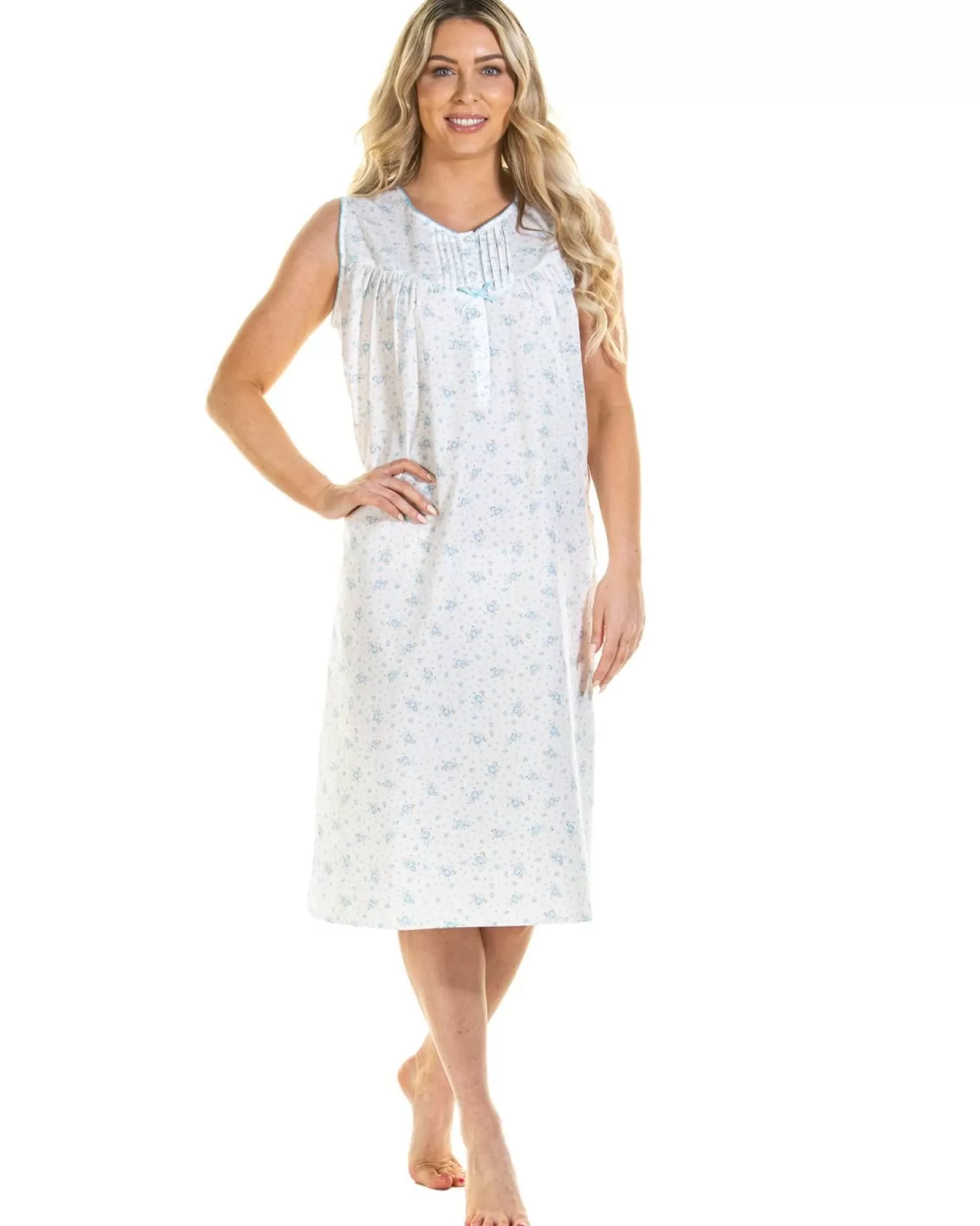 La Marquise Nighties | Spring Blossom Woven Sleeveless Nightie - Blue