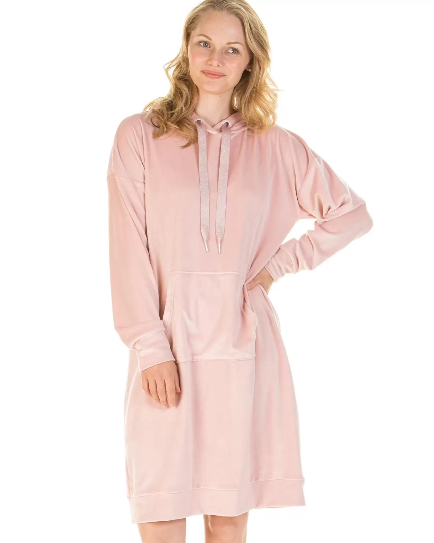 La Marquise Nighties | Velour Lounge Hooded Lounge Dress - Pink