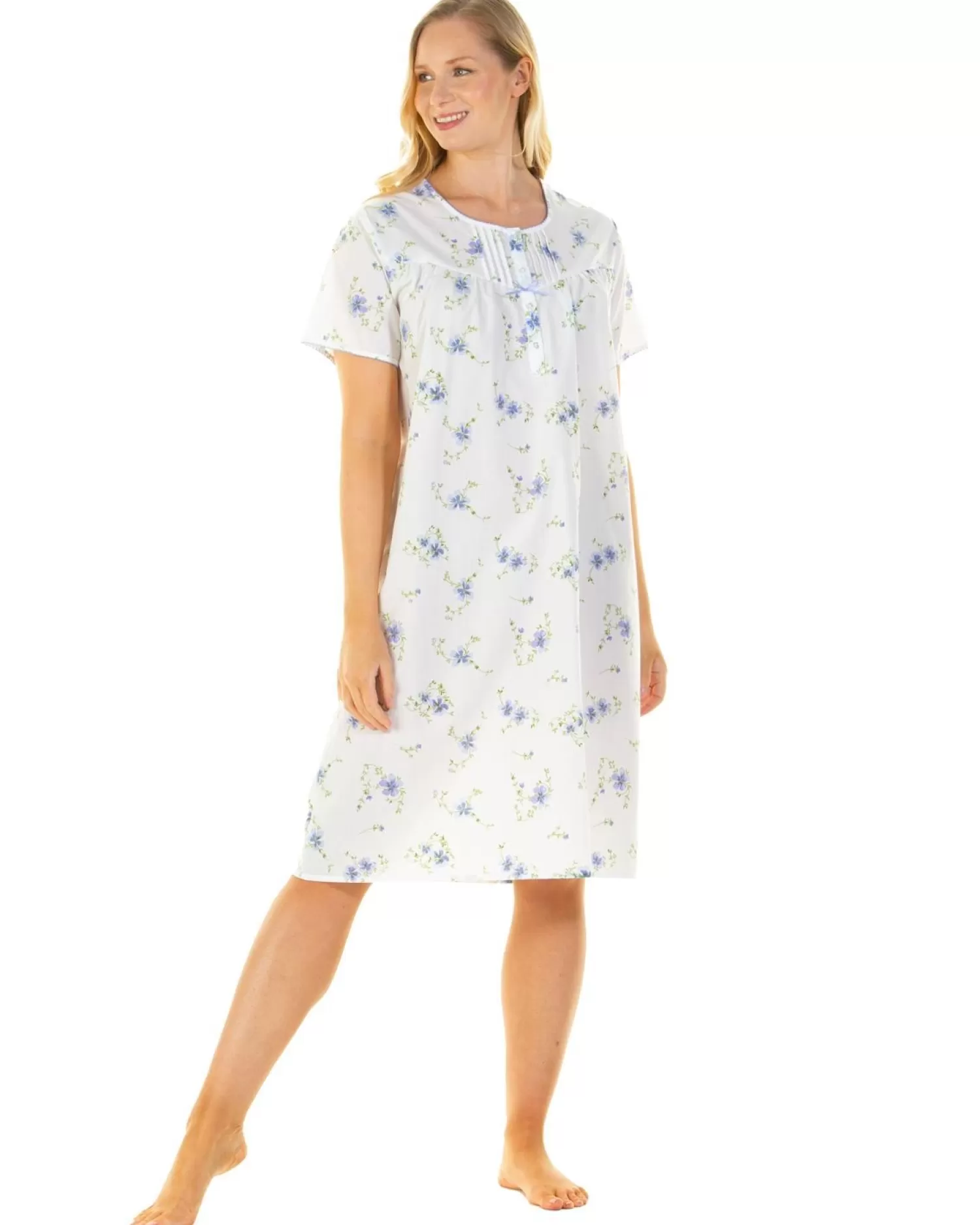 La Marquise Nighties | Wallflower Short Sleeve Nightie - Blue