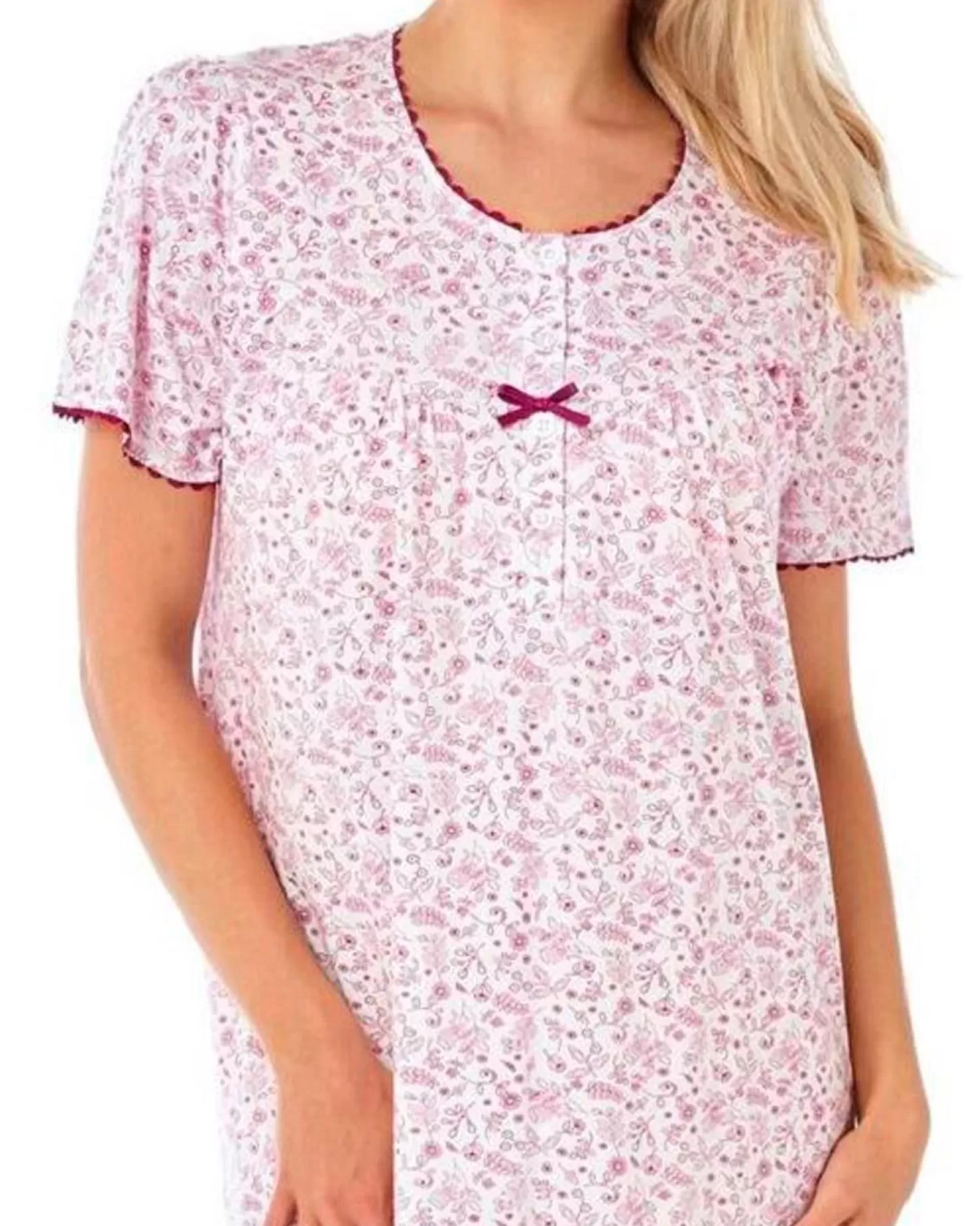 Lady Olga Nighties | 100% Jersey Cotton Short Sleeve Nightie - Pink