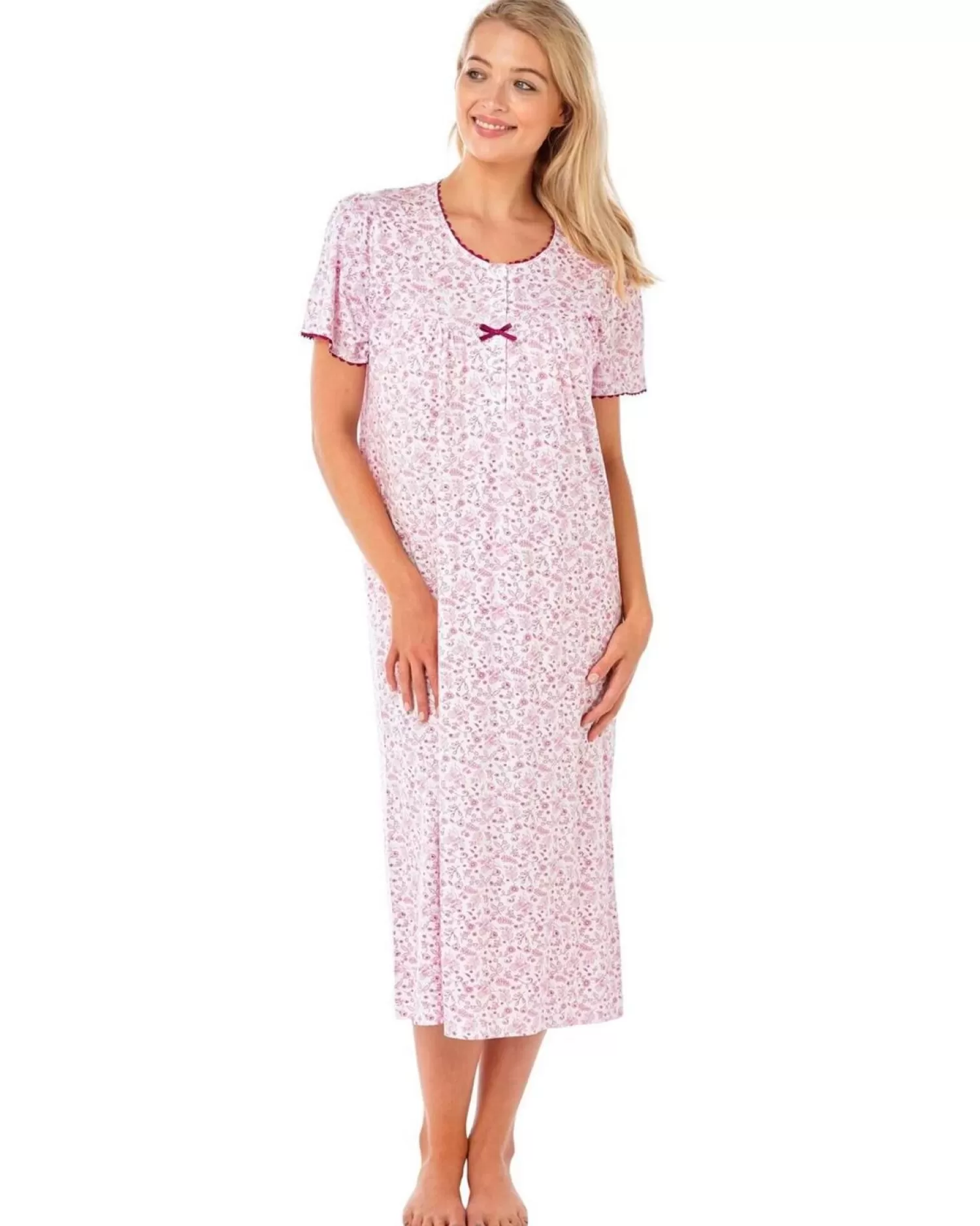 Lady Olga Nighties | 100% Jersey Cotton Short Sleeve Nightie - Pink