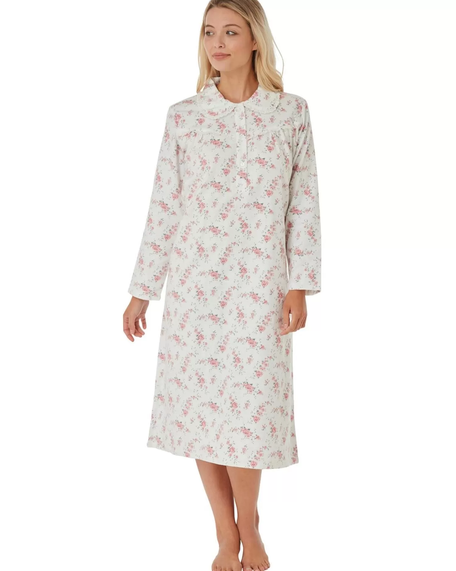 Lady Olga Nighties | Brushed Cotton Long Sleeve Nightie - Pink