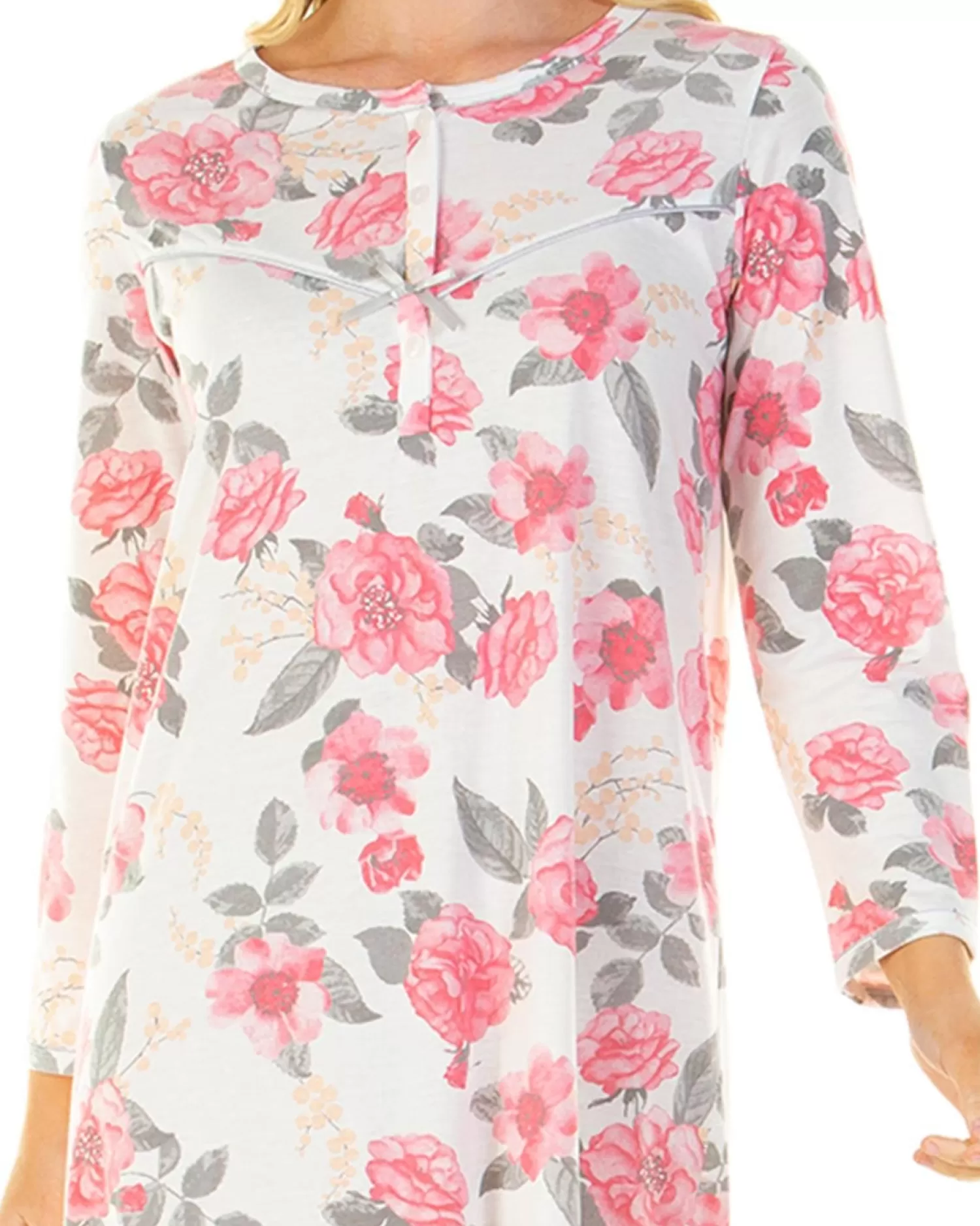 Lady Olga Nighties | Roses Jersey Long Sleeve Nightie - Pink