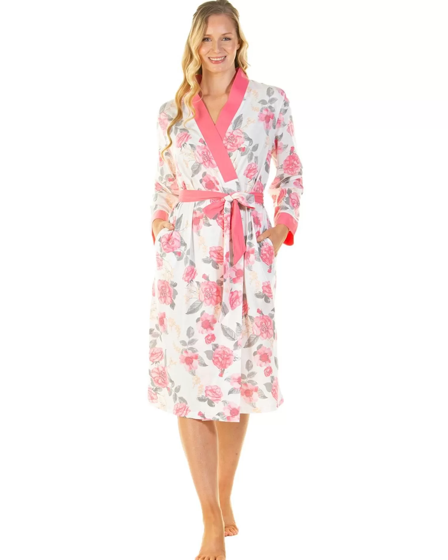 Lady Olga Dressing Gowns | Roses Jersey Robe - Pink