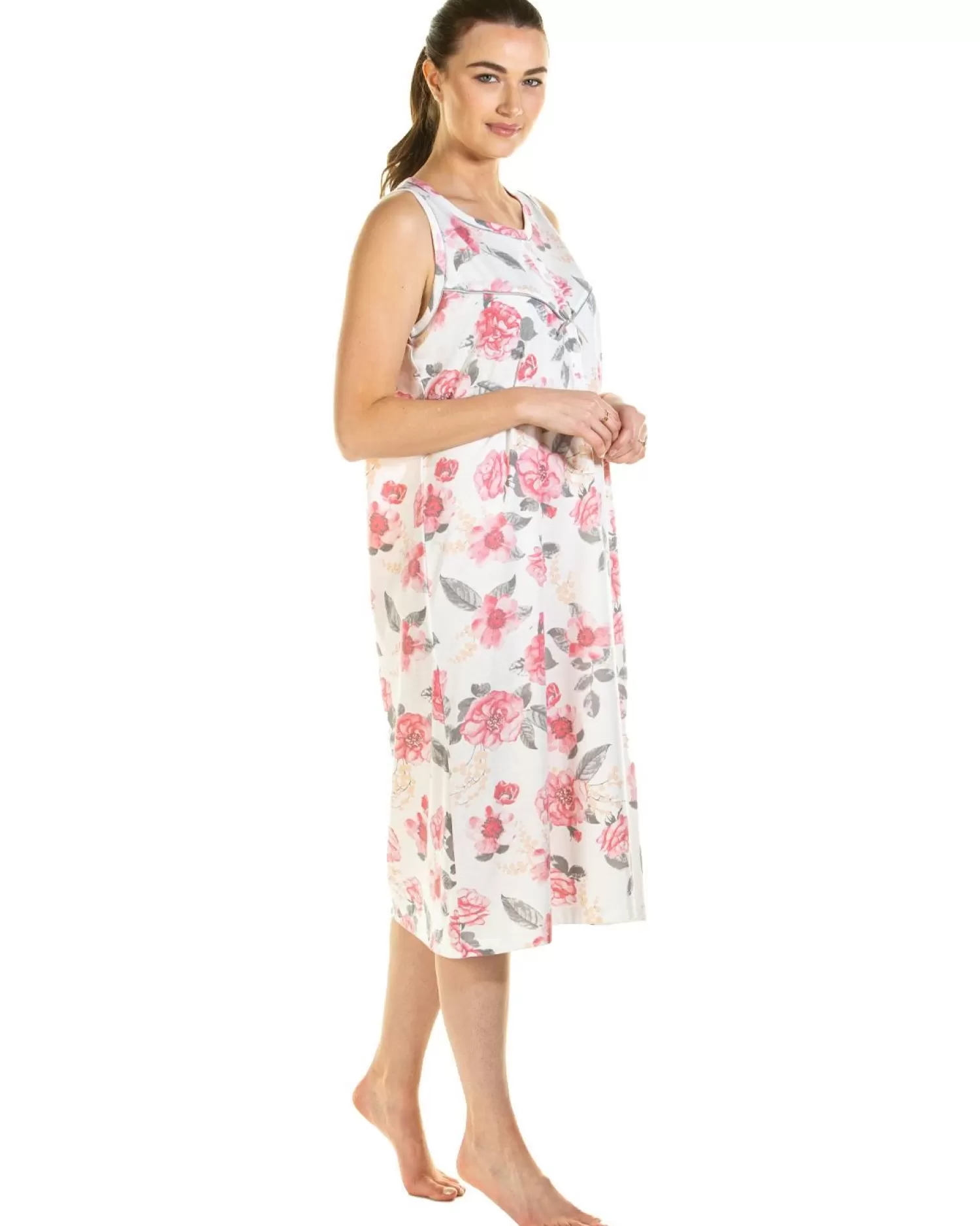 Lady Olga Nighties | Roses Jersey Sleeveless Nightie - Pink