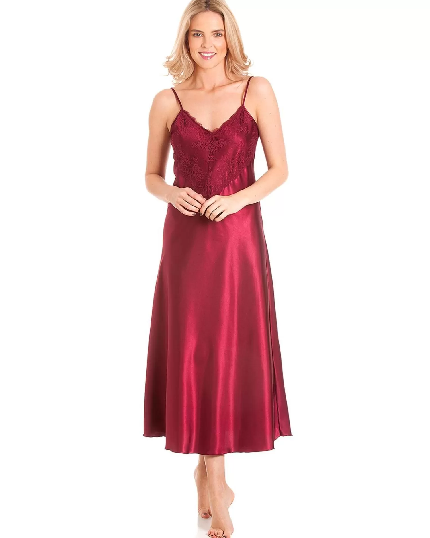 Lady Olga Nighties | Satin Long Nightdress - Claret