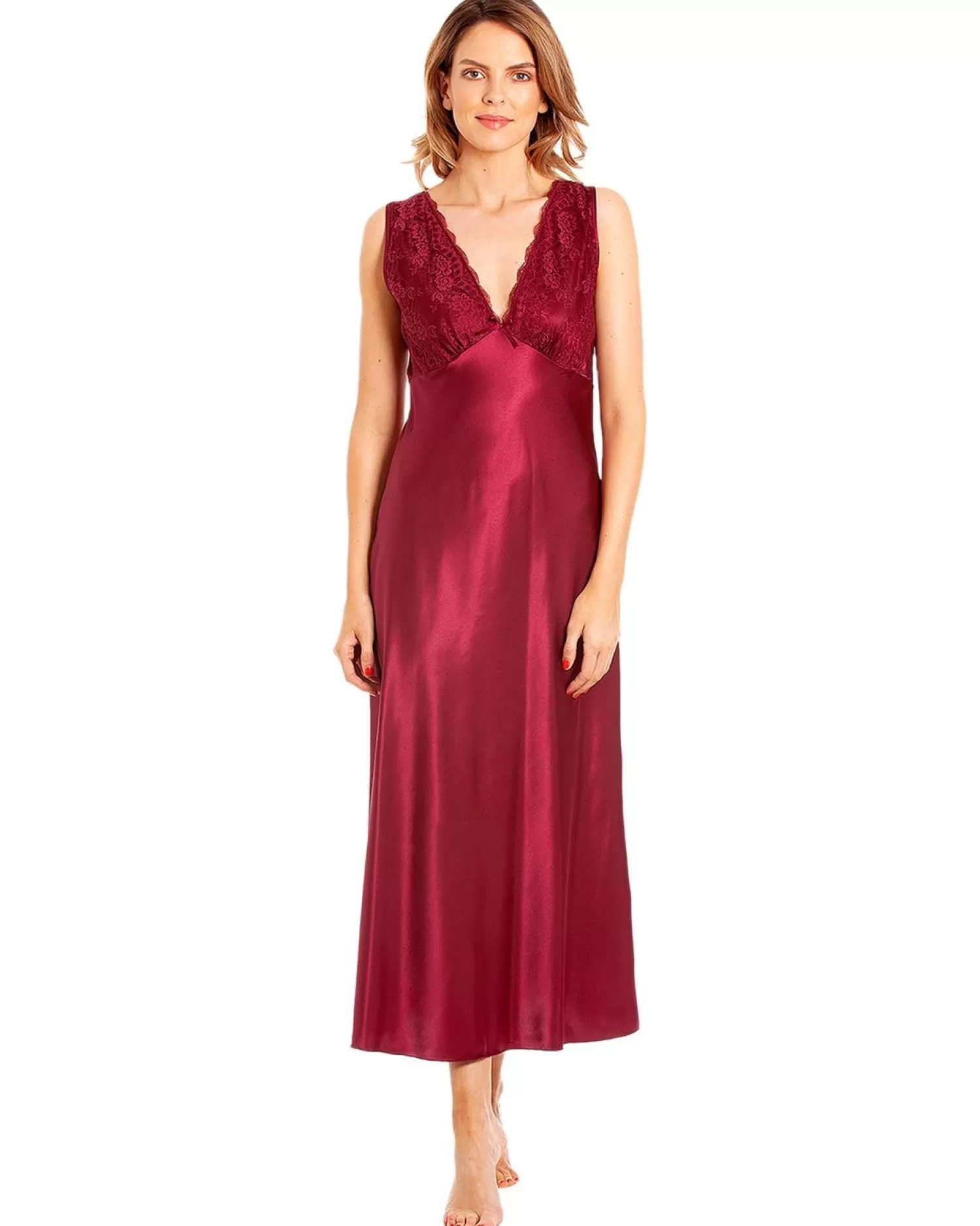 Lady Olga Nighties | Satin Wide Strap Nightdress - Claret