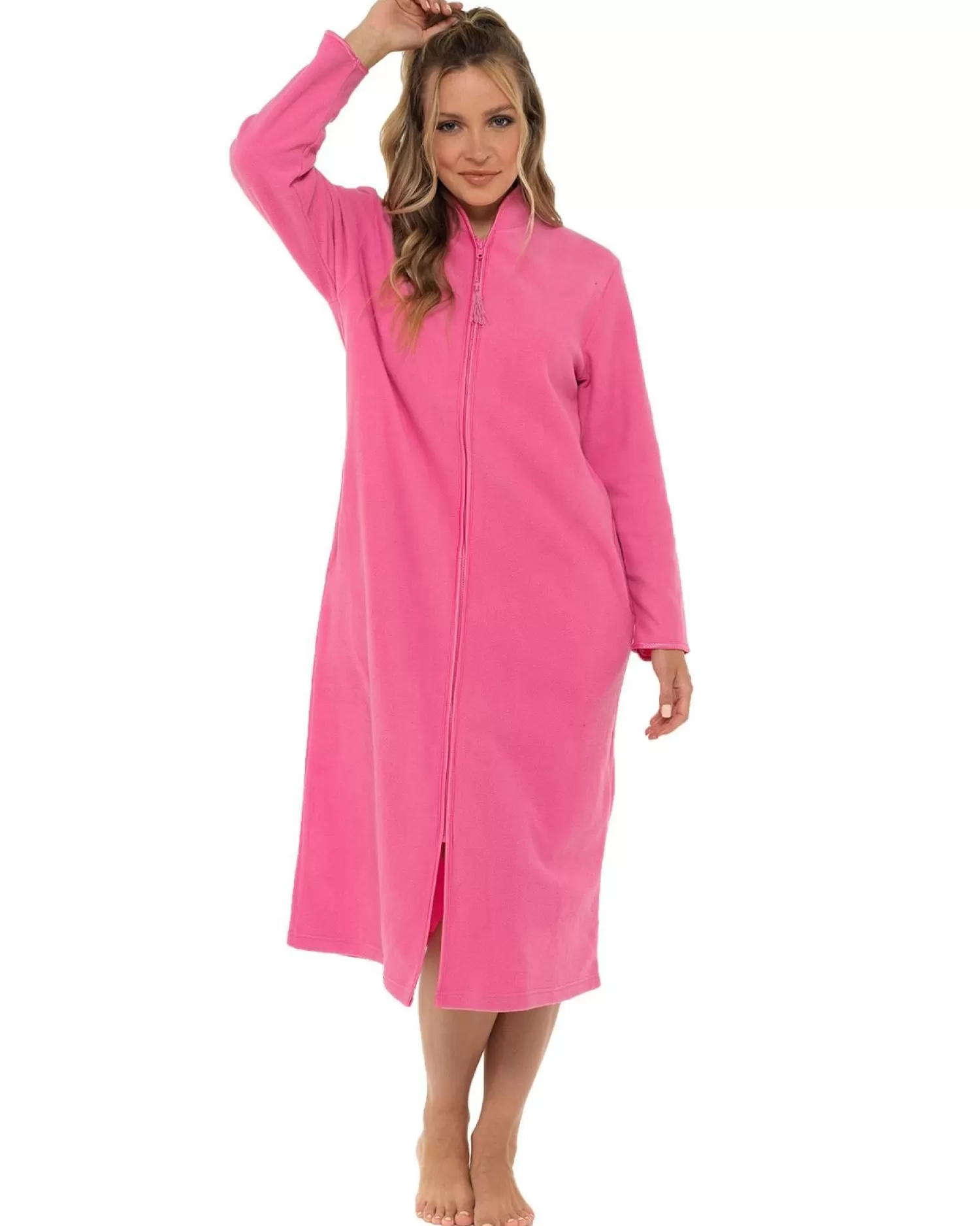Lady Olga Dressing Gowns | Zip Up Fleece Dressing Gown - Pink
