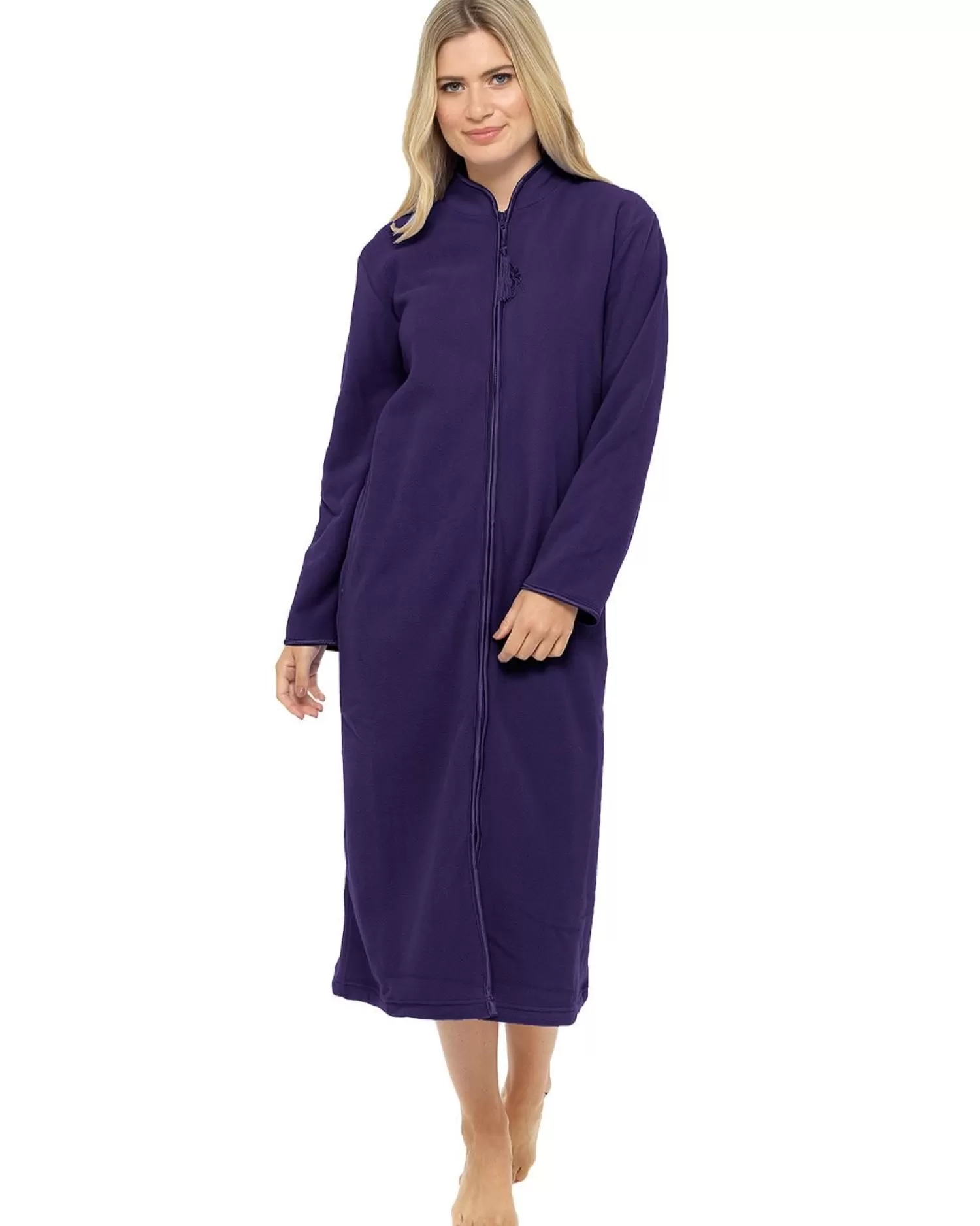 Lady Olga Dressing Gowns | Zip Up Fleece Dressing Gown - Purple