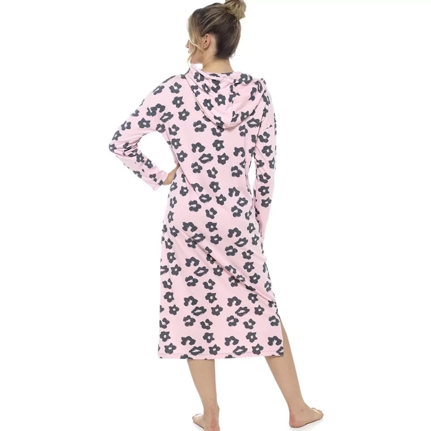 Foxbury Loungewear | Leopard Print Extra Long Hooded Lounge Nightie - Pink