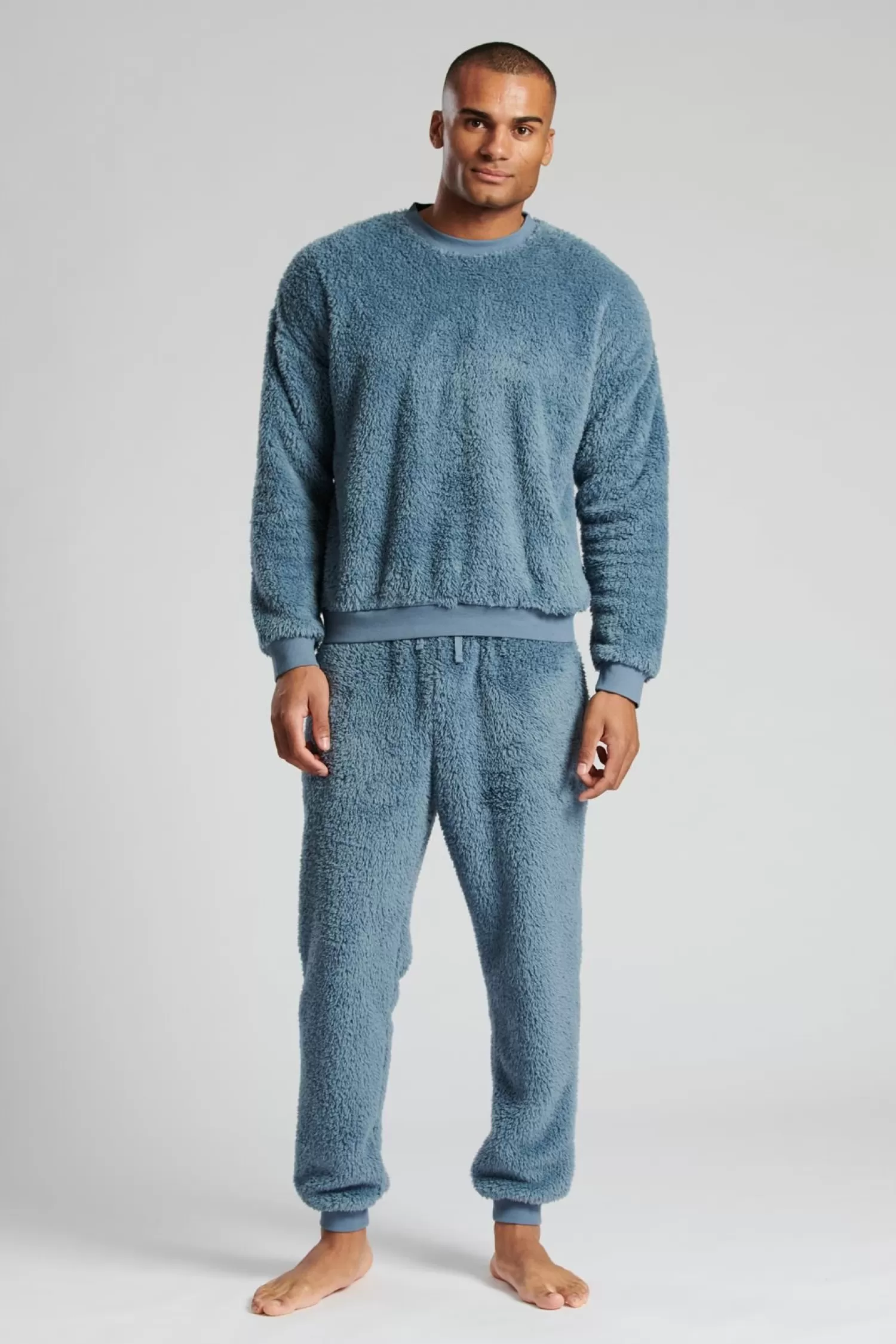 Men Loungeable Blue Sherpa Crew Neck Jumper