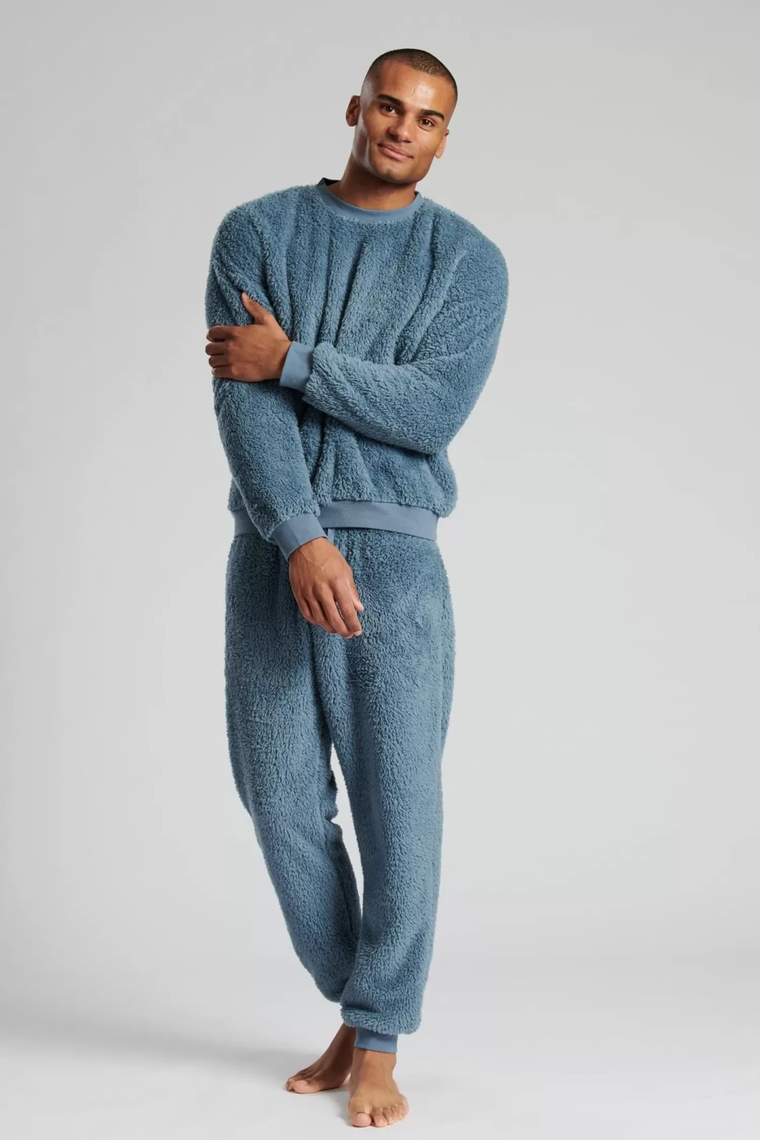 Men Loungeable Blue Sherpa Crew Neck Jumper