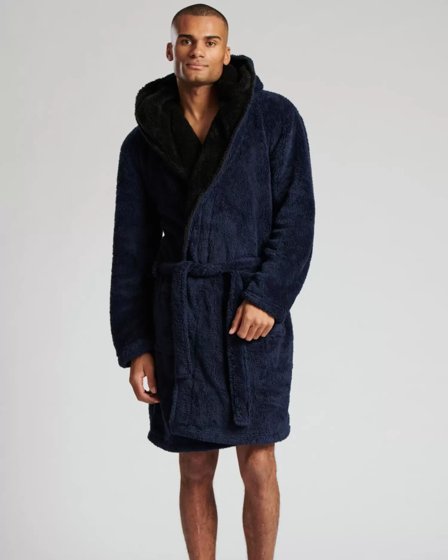 Men Loungeable Contrast Hooded Dressing Gown - Navy